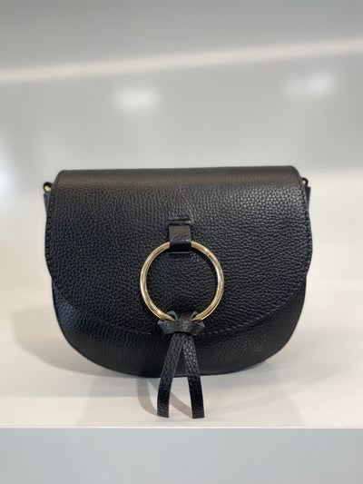 Crossbody Tas Zwart Leer Gouden Ring T220
