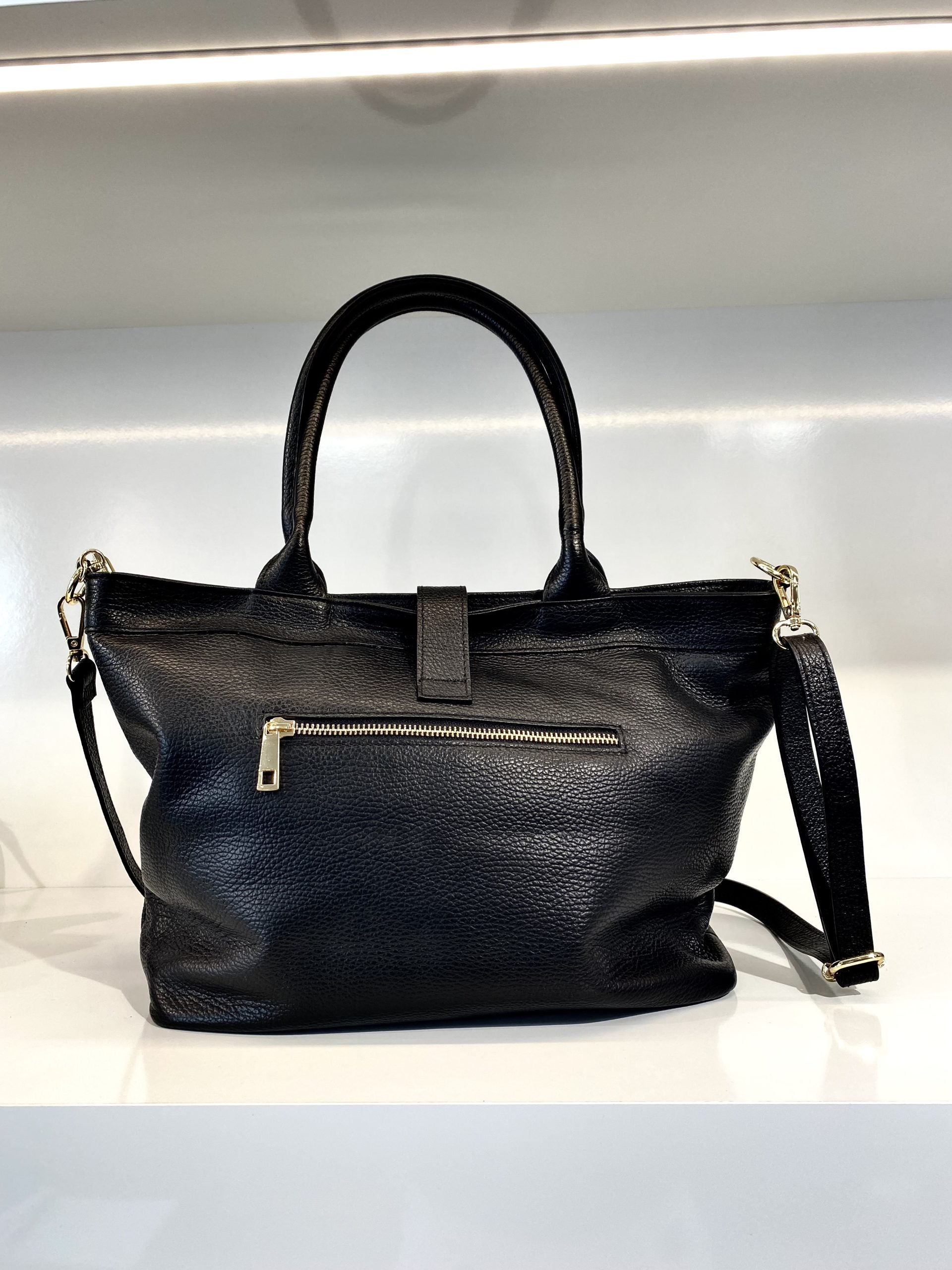 Shopper Tas Leer Zwart H-Sluiting T511