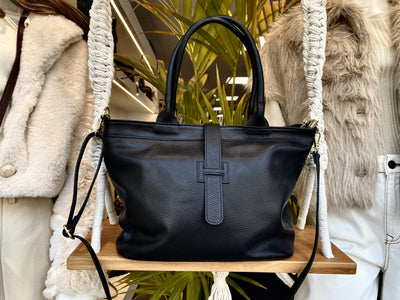 Shopper Tas Leer Zwart H-Sluiting T511