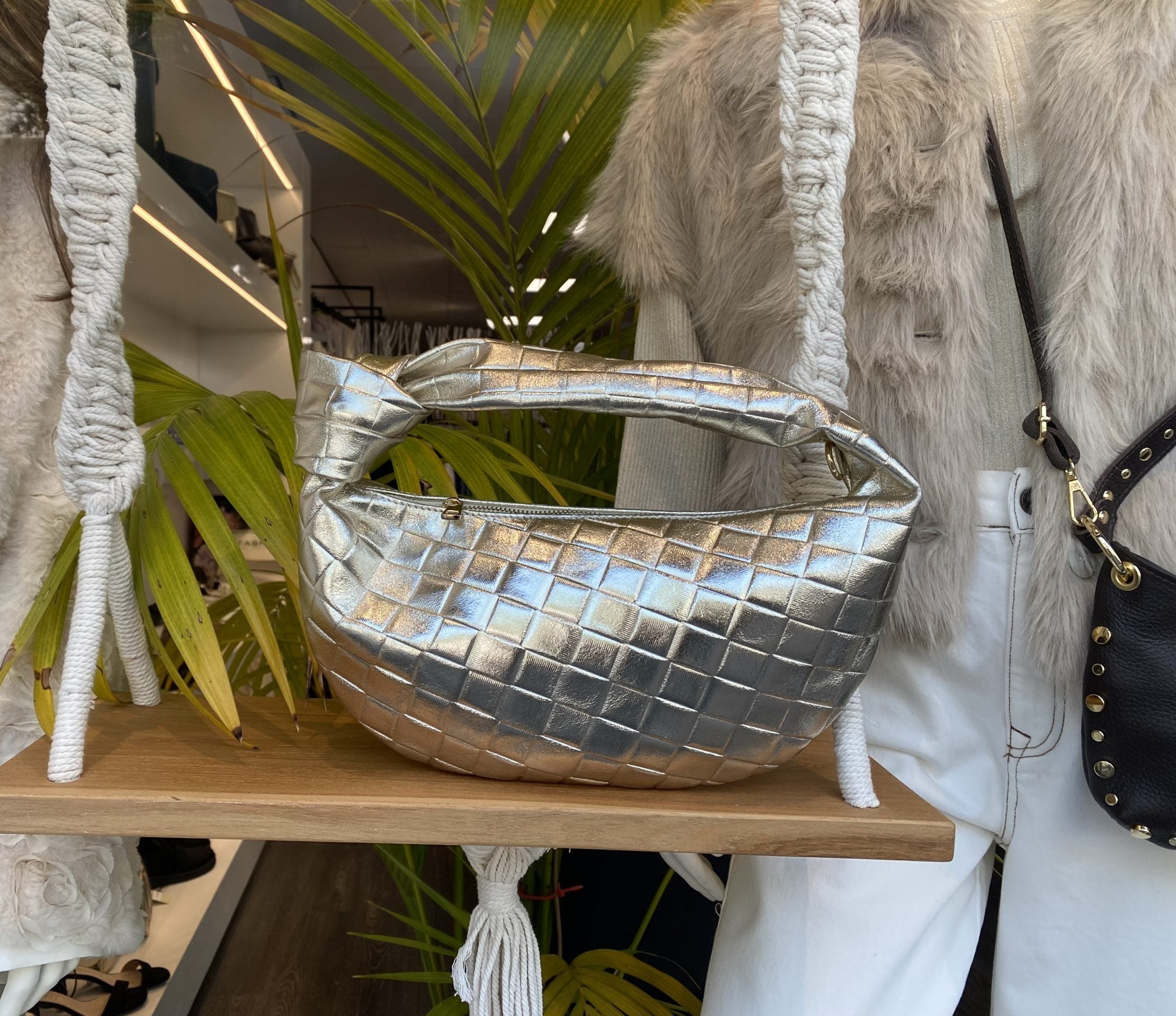 Tas Leer Gevlochten Goud T264