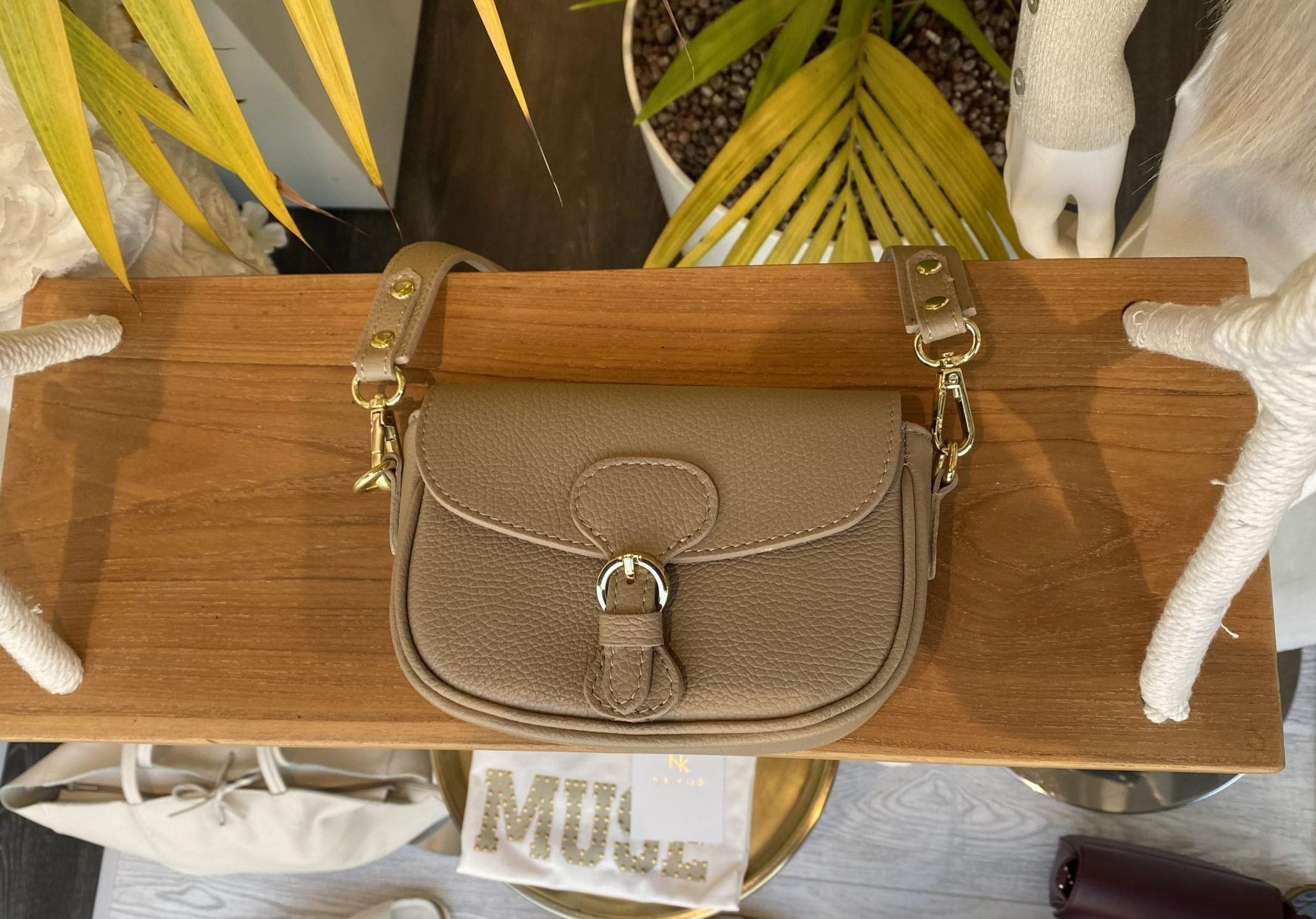 Tas Leer Beige/Goud T277