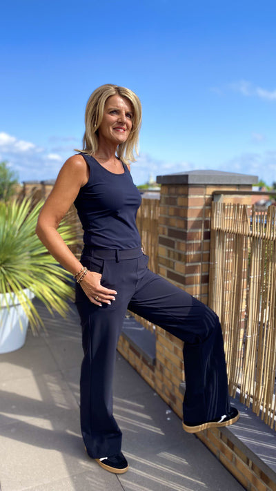 Mi Piace Bonded Travelstof Wijde Broek donkerblauw 202624