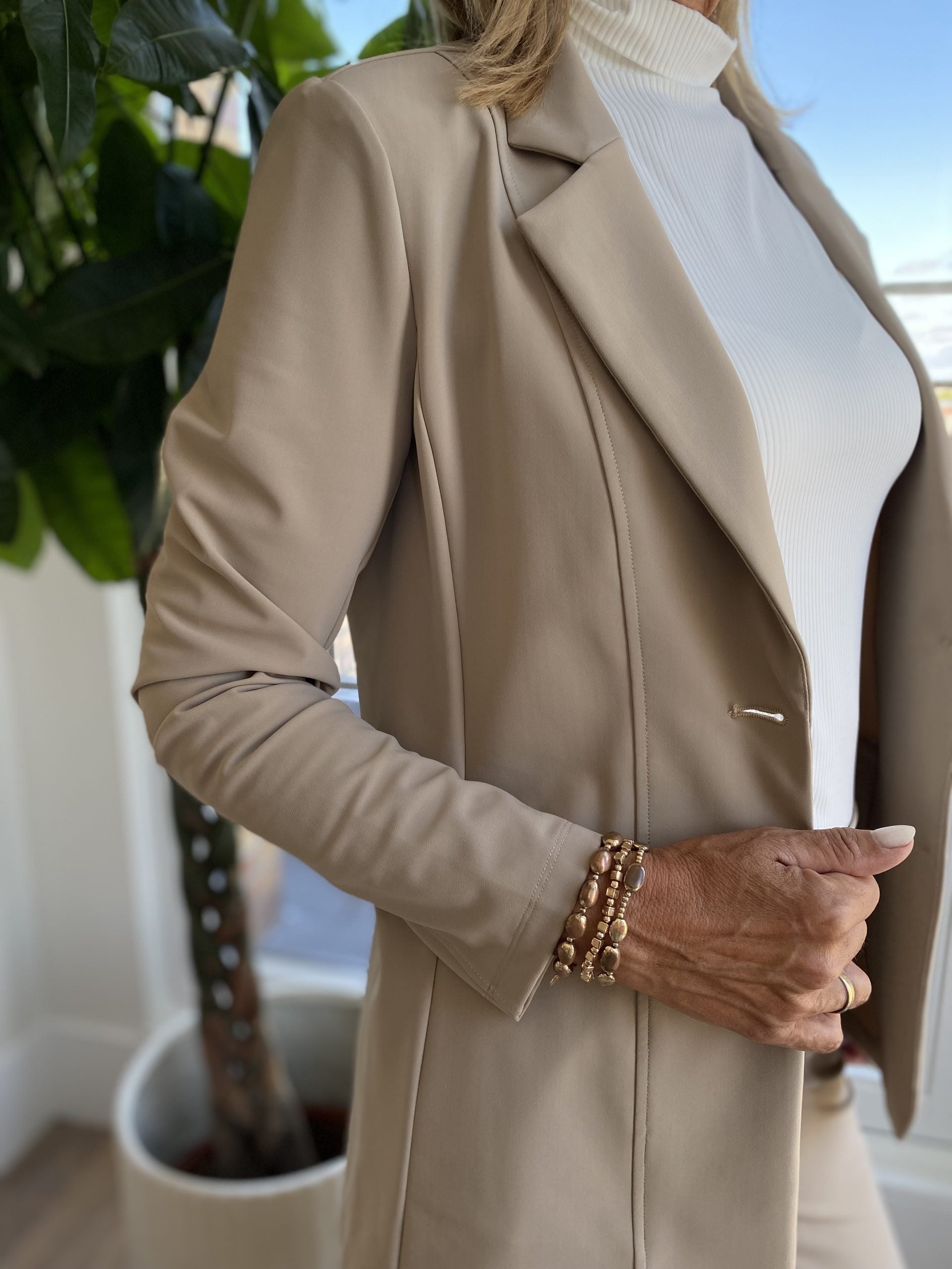 Mi Piace Bonded Travelstof Halflange Blazer 202634 latte