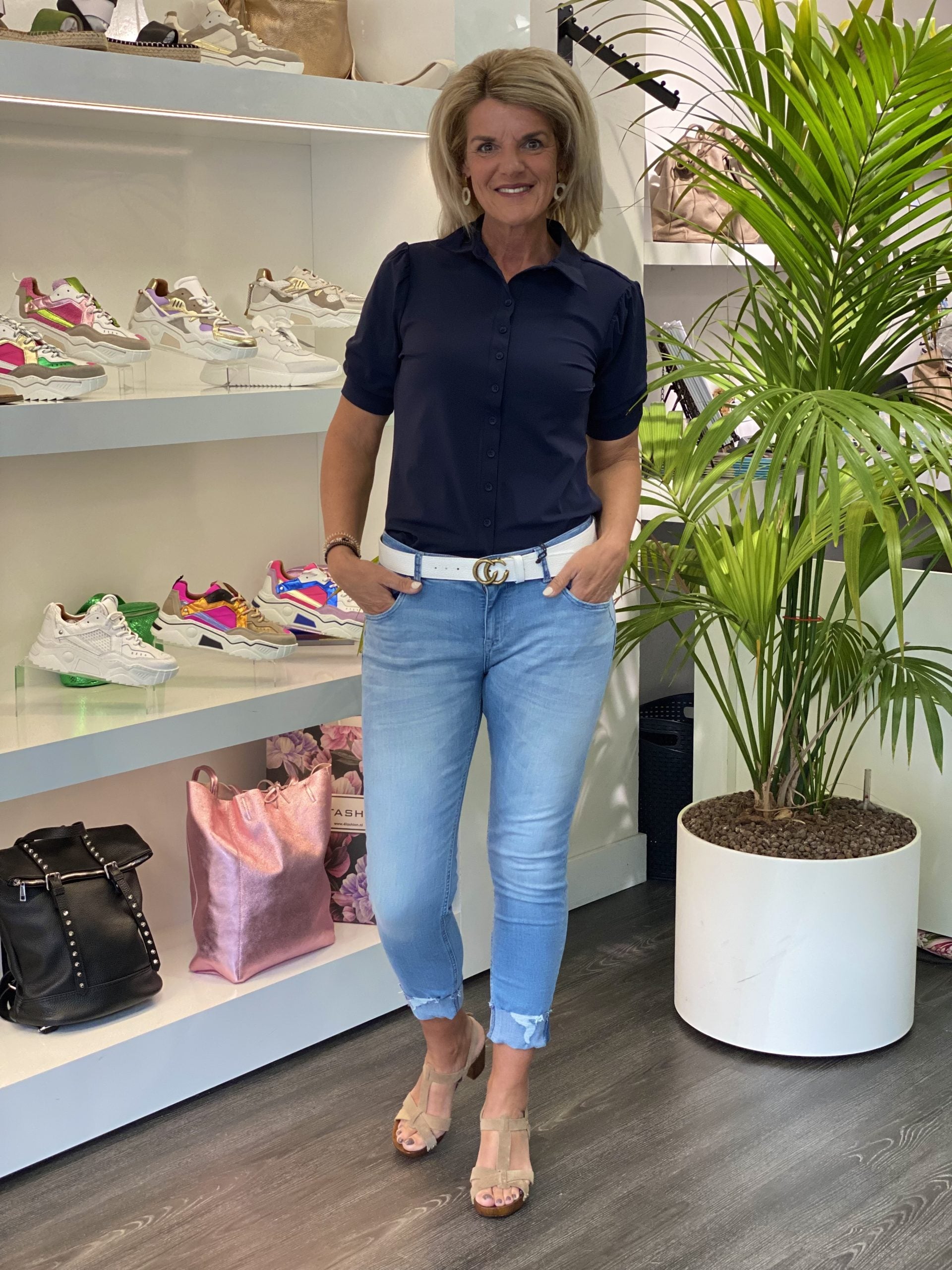 Mi Piace Travelstof Blouse Korte Mouw donkerblauw 202270