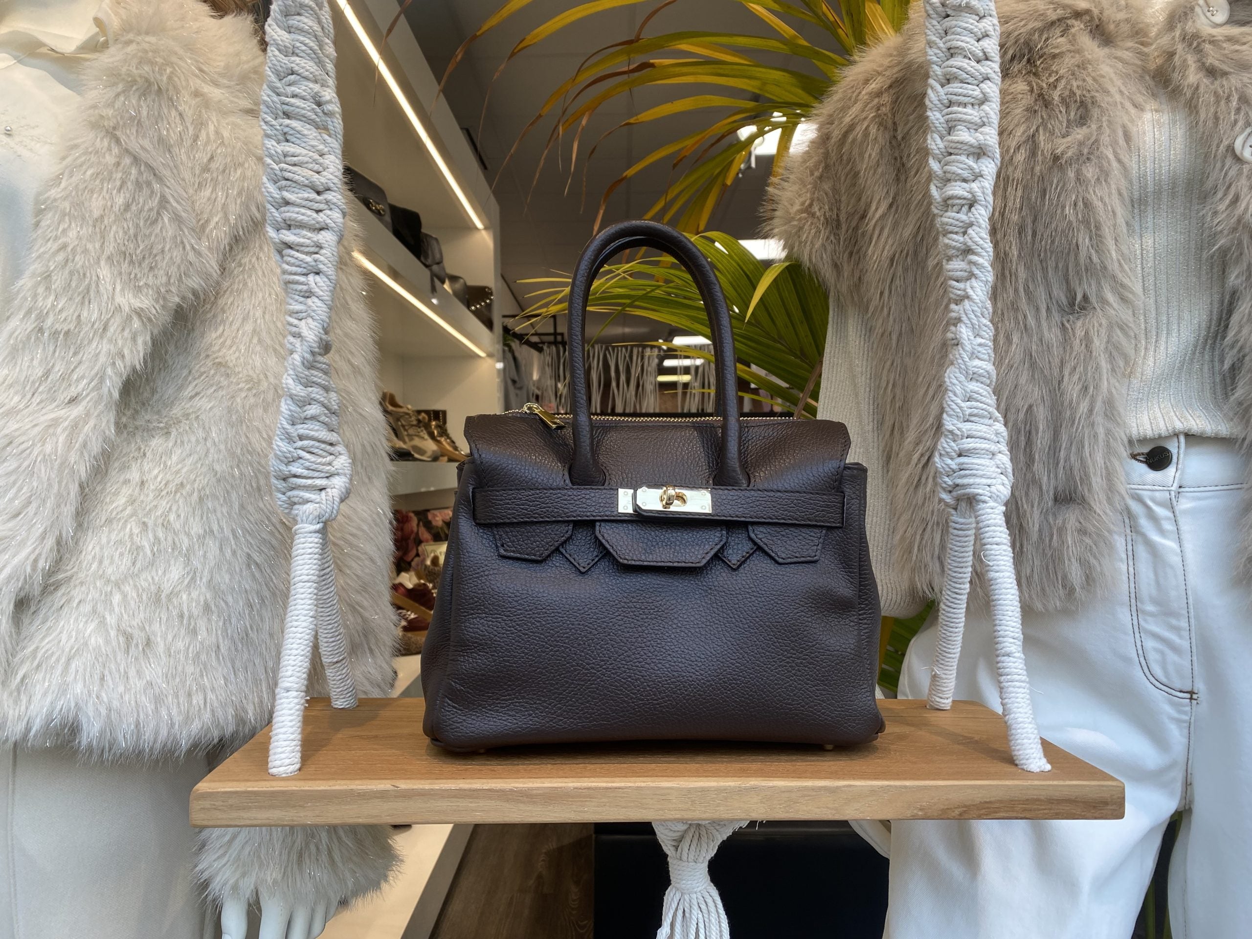 Birdie Small Handtas Leer Dark Brown T301