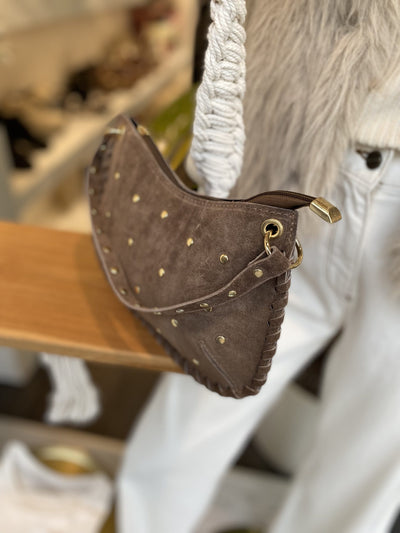 Casey Tas Studs Suede Taupe/Goud T304