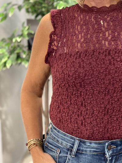 Mi Piace Mouwloze Kanten Top 202693 burgundy