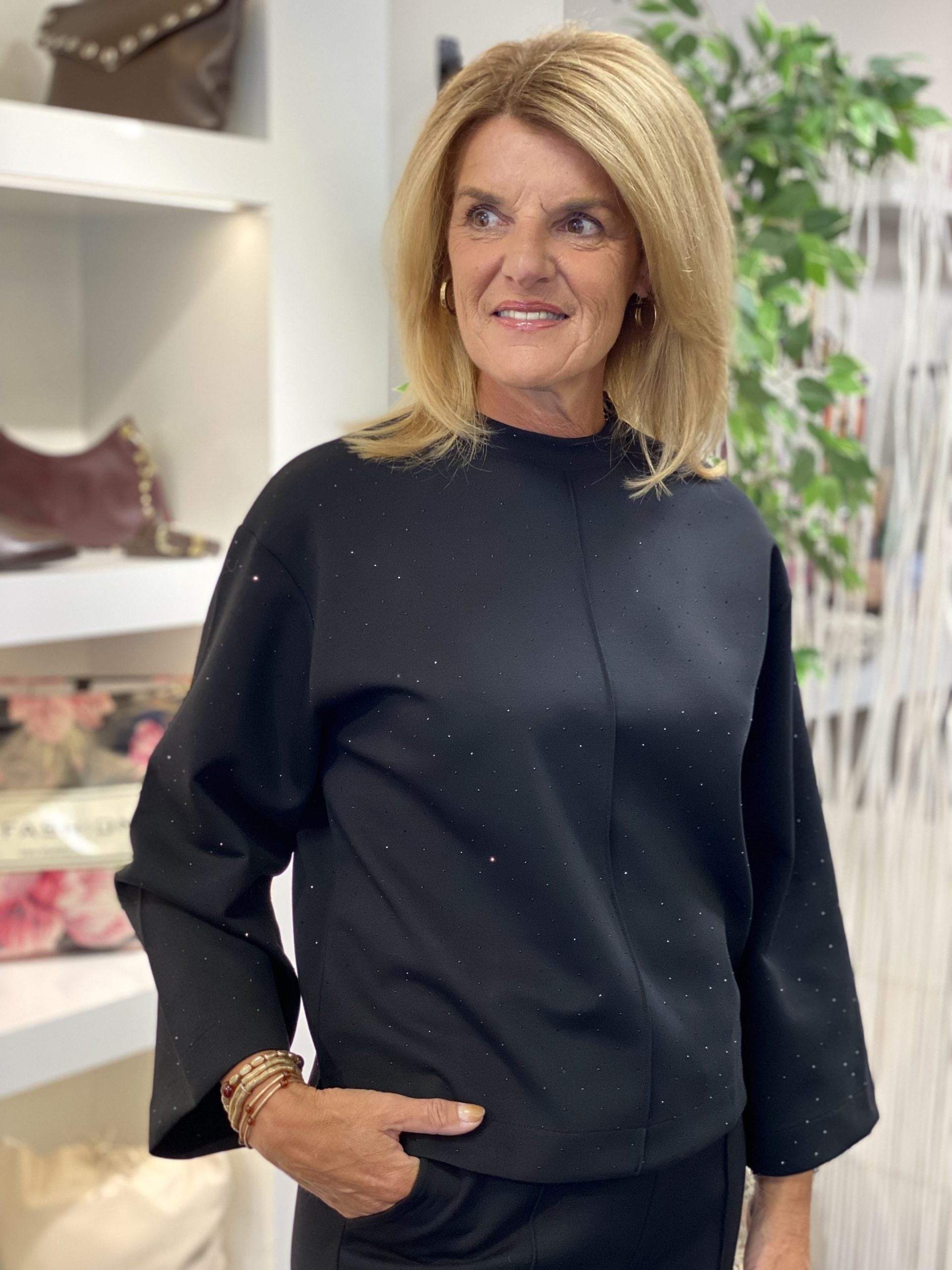 Mi Piace Sweat Top Rhine Stones 20200100 zwart