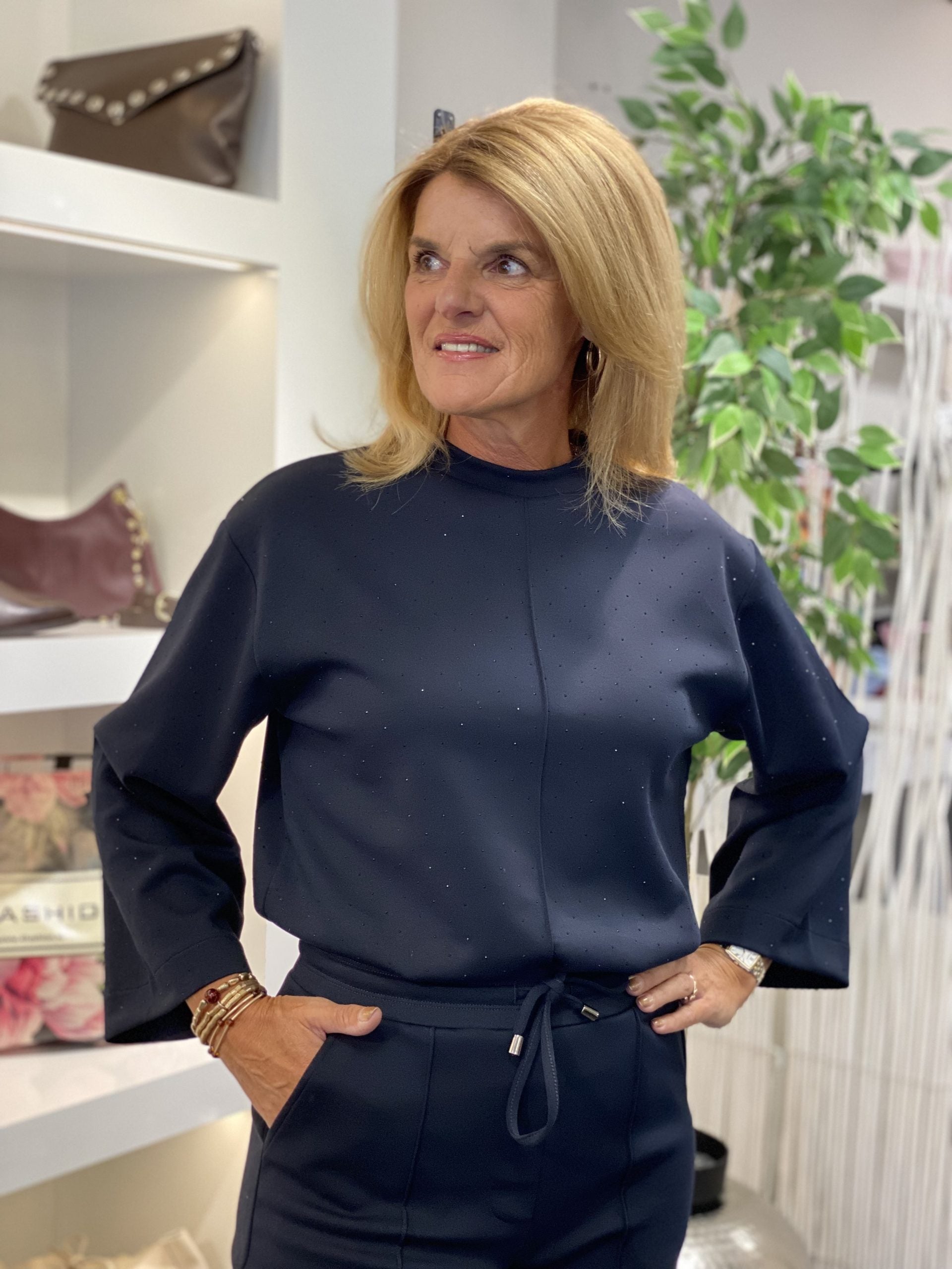 Mi Piace Sweat Top Rhine Stones 20200100 donkerblauw