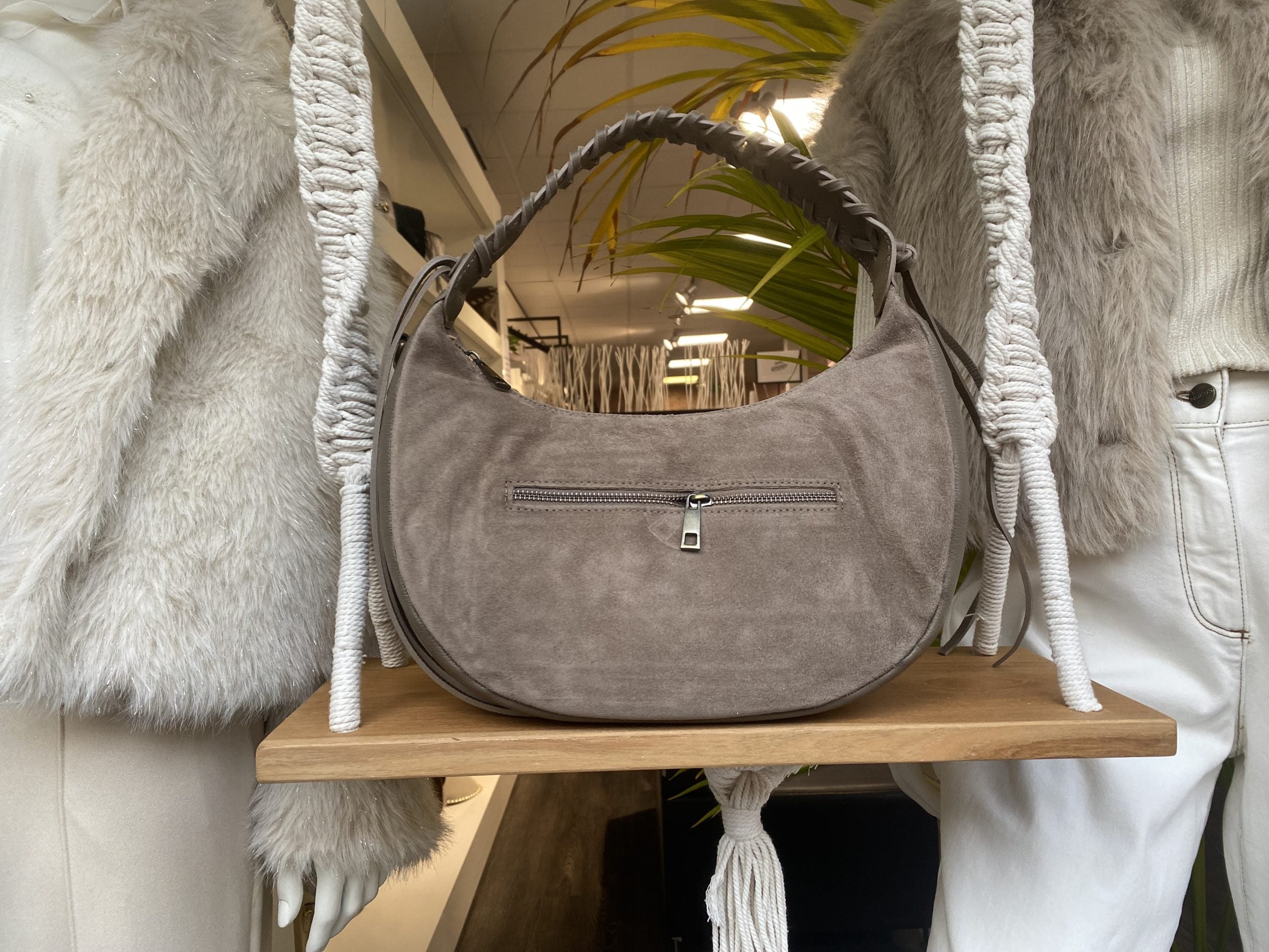 Cassidy Tas Suede/Leer Vlecht Taupe T257