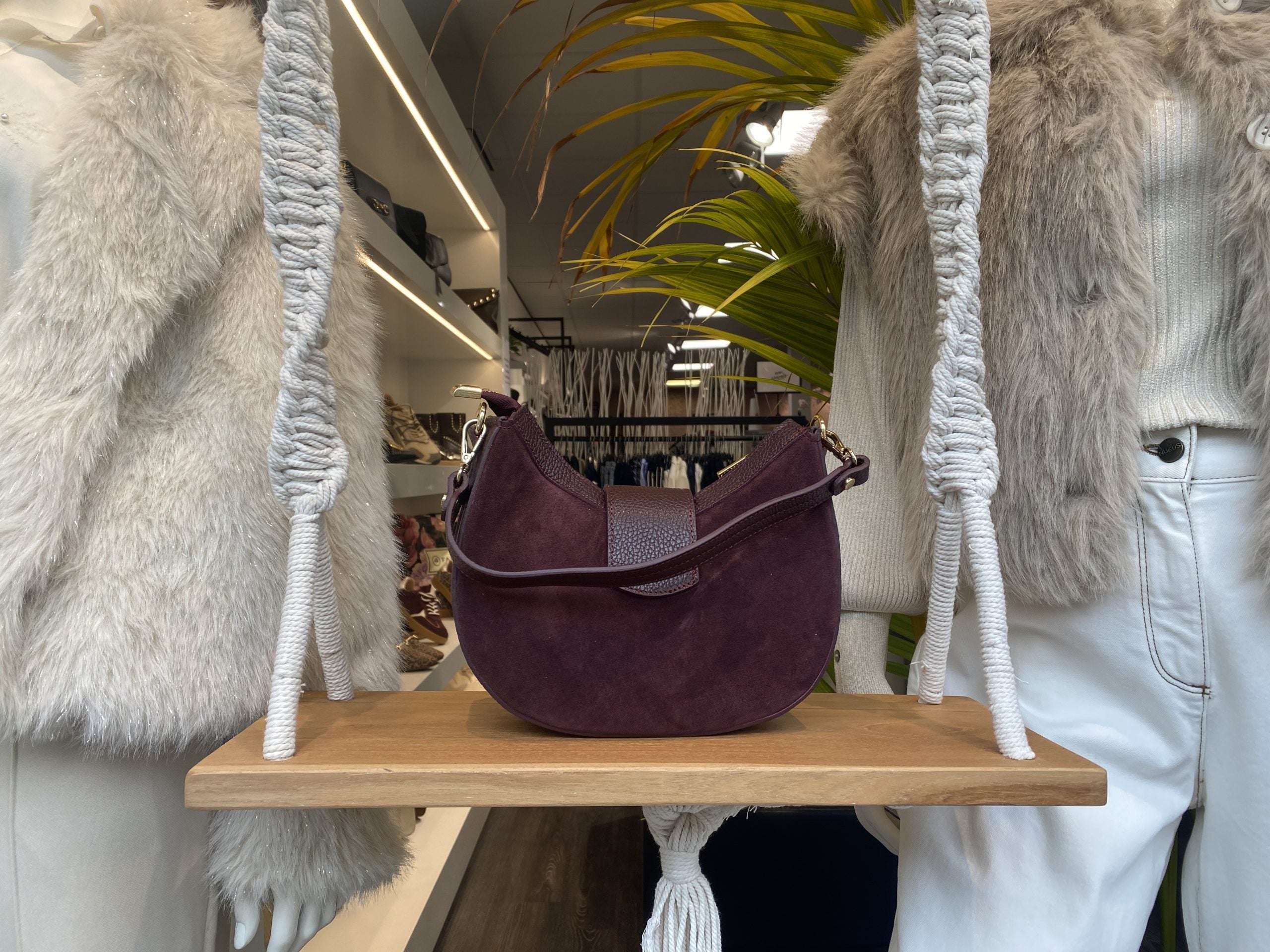 Schoudertas Suede Leer Burgundy T320