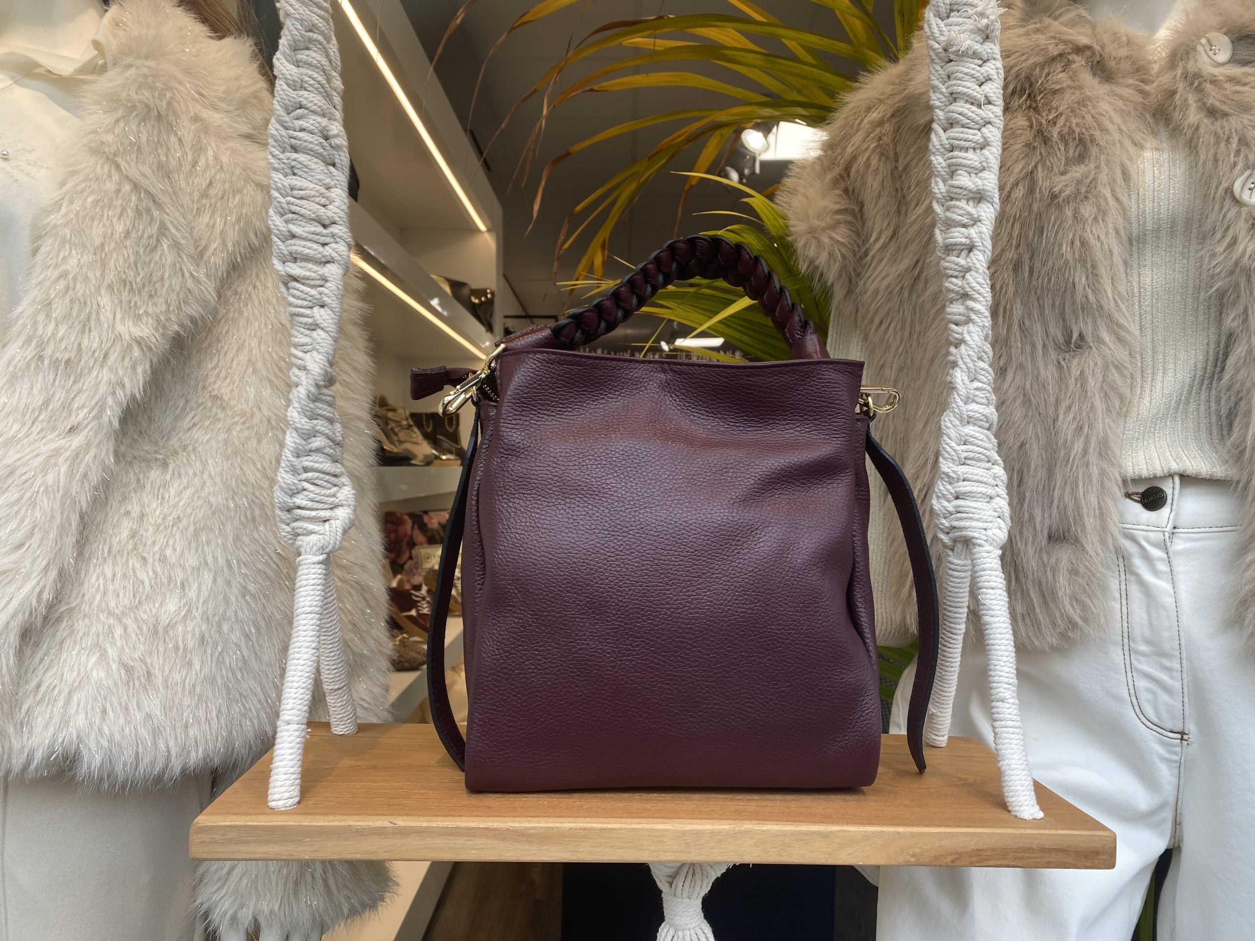 Schoudertas Leer Vlecht Burgundy T322