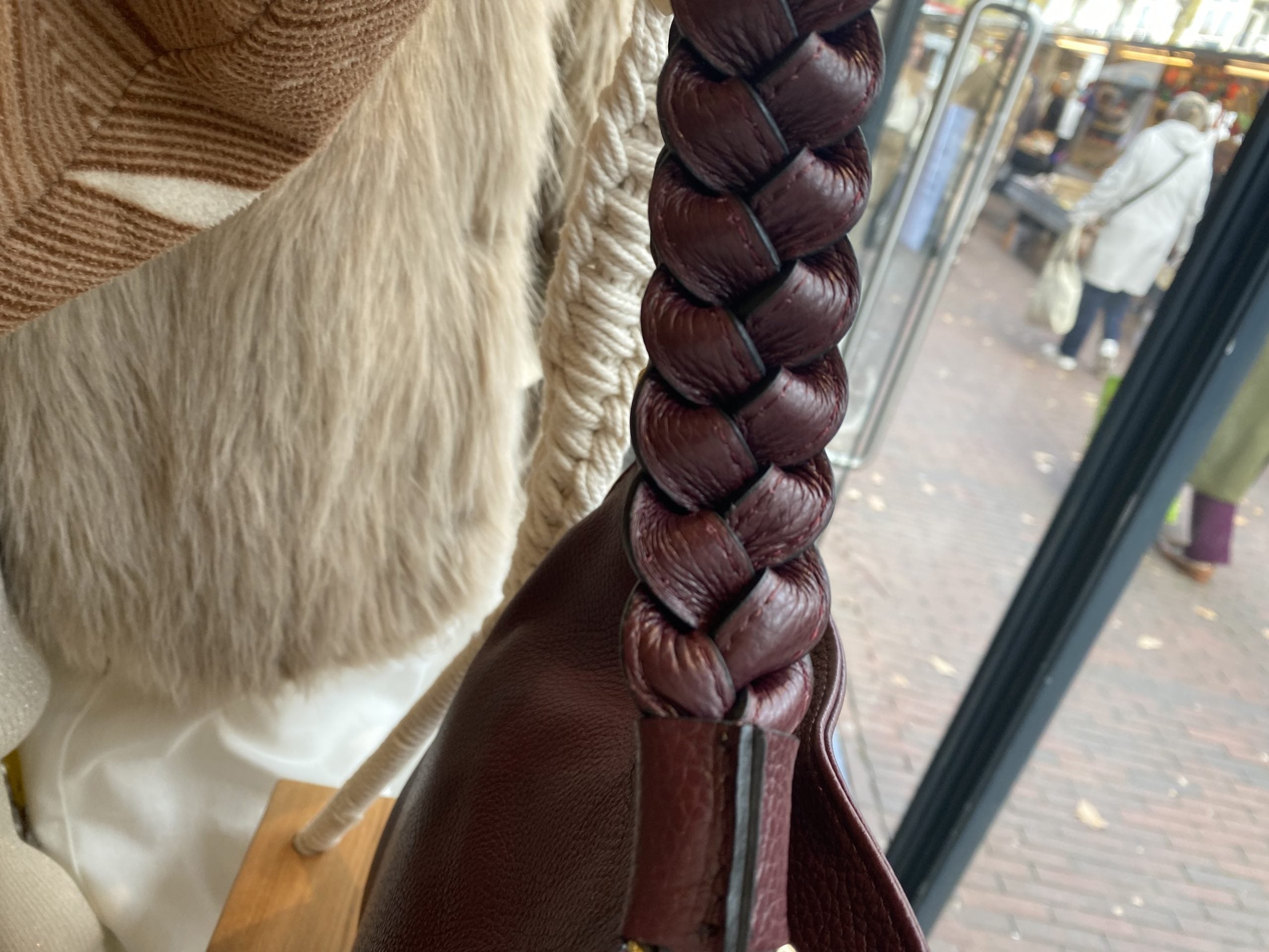 Schoudertas Leer Vlecht Burgundy T322