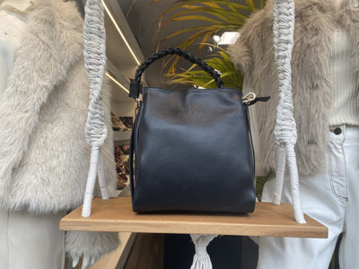 Schoudertas Leer Vlecht Zwart T322