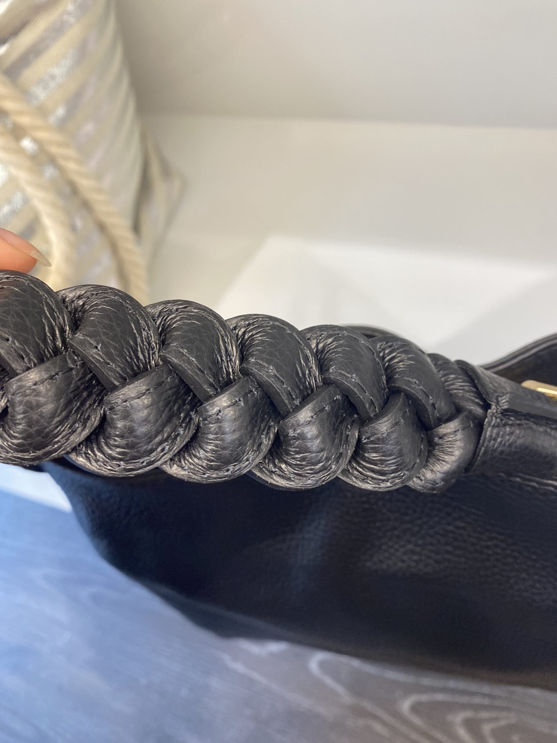 Schoudertas Leer Vlecht Zwart T322