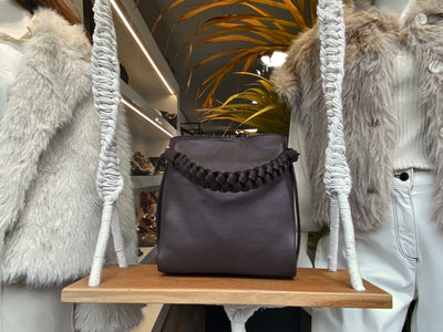 Schoudertas Leer Vlecht Dark Brown T322