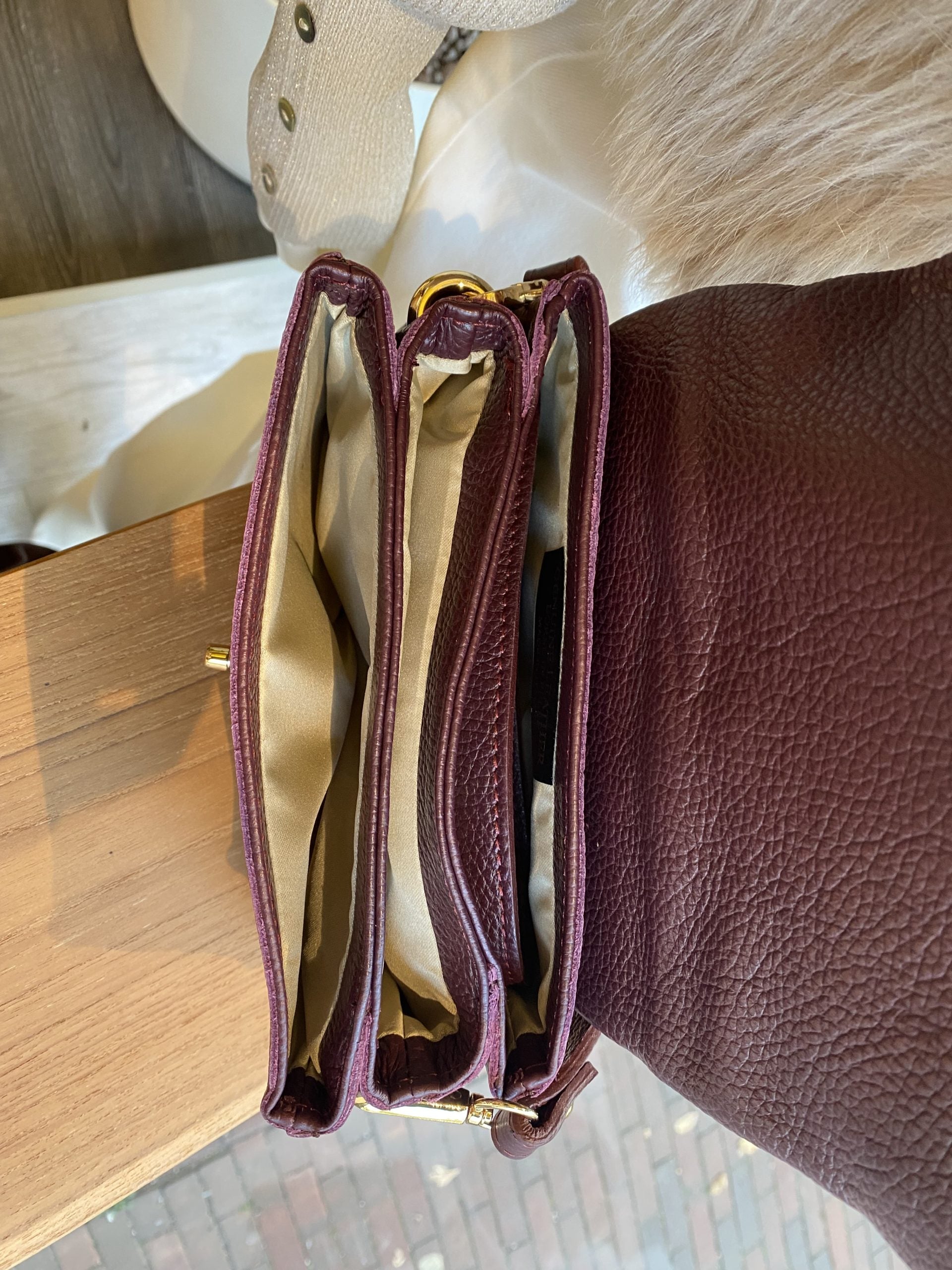 Ceyda Crossbody Tas Leer Burgundy T330