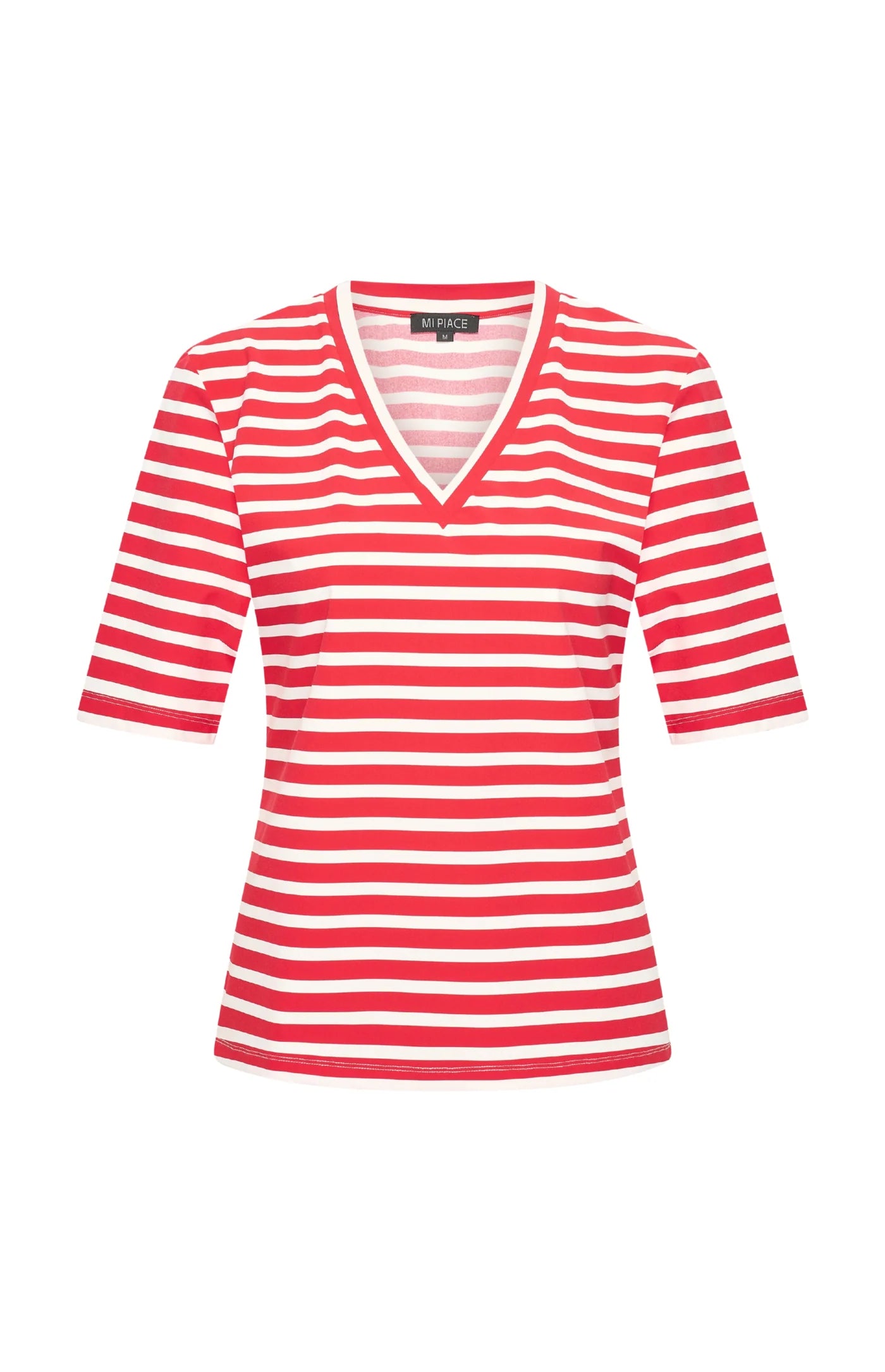 Mi Piace Travelstof Top V-Hals rood offwhite stripe 202271