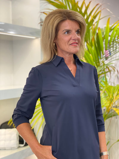 Mi Piace Travelstof Jurk Recht Model 202442 donkerblauw