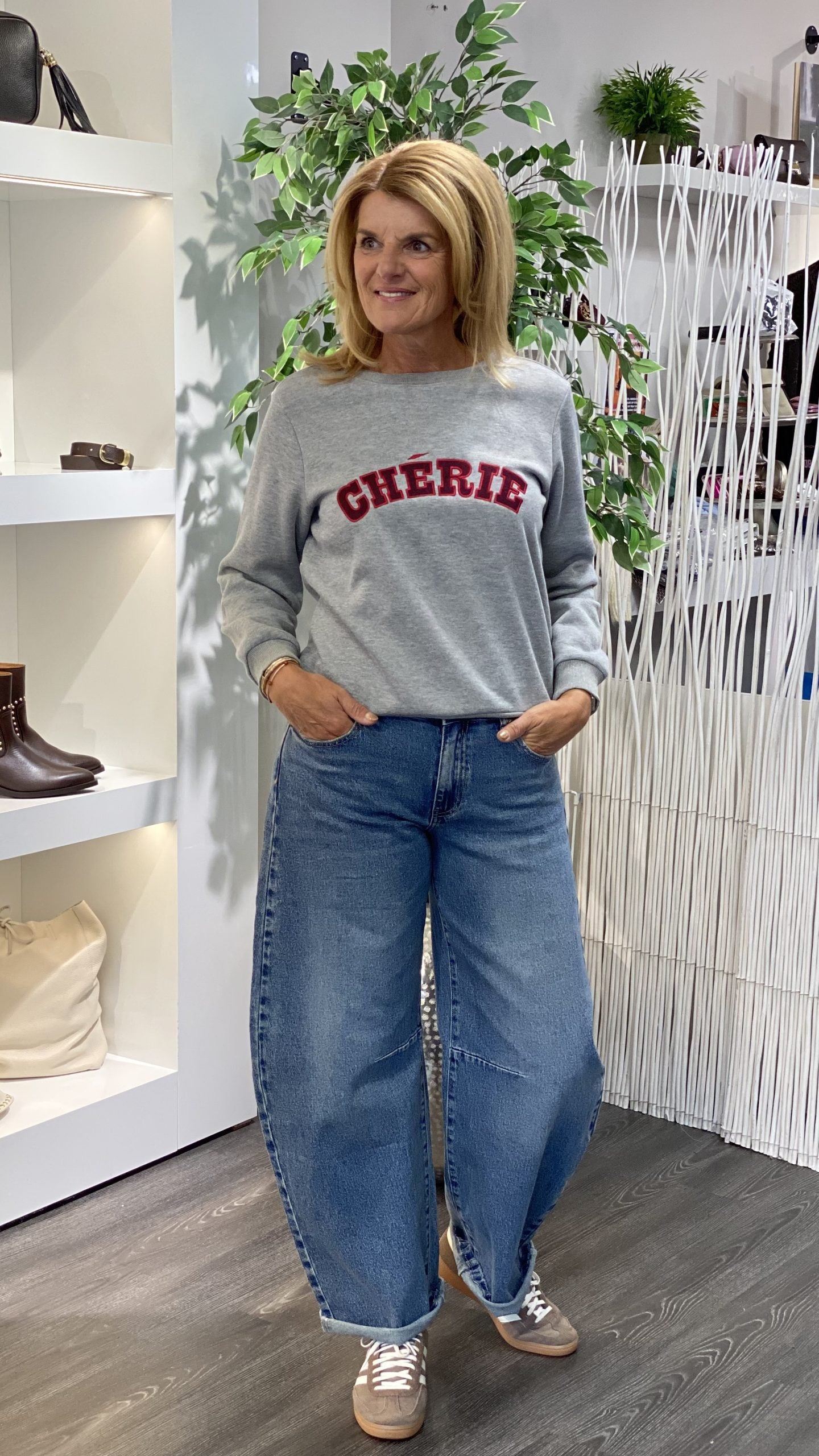 Freequent Wana Pullover sweater trui med. grey melange w. port royale