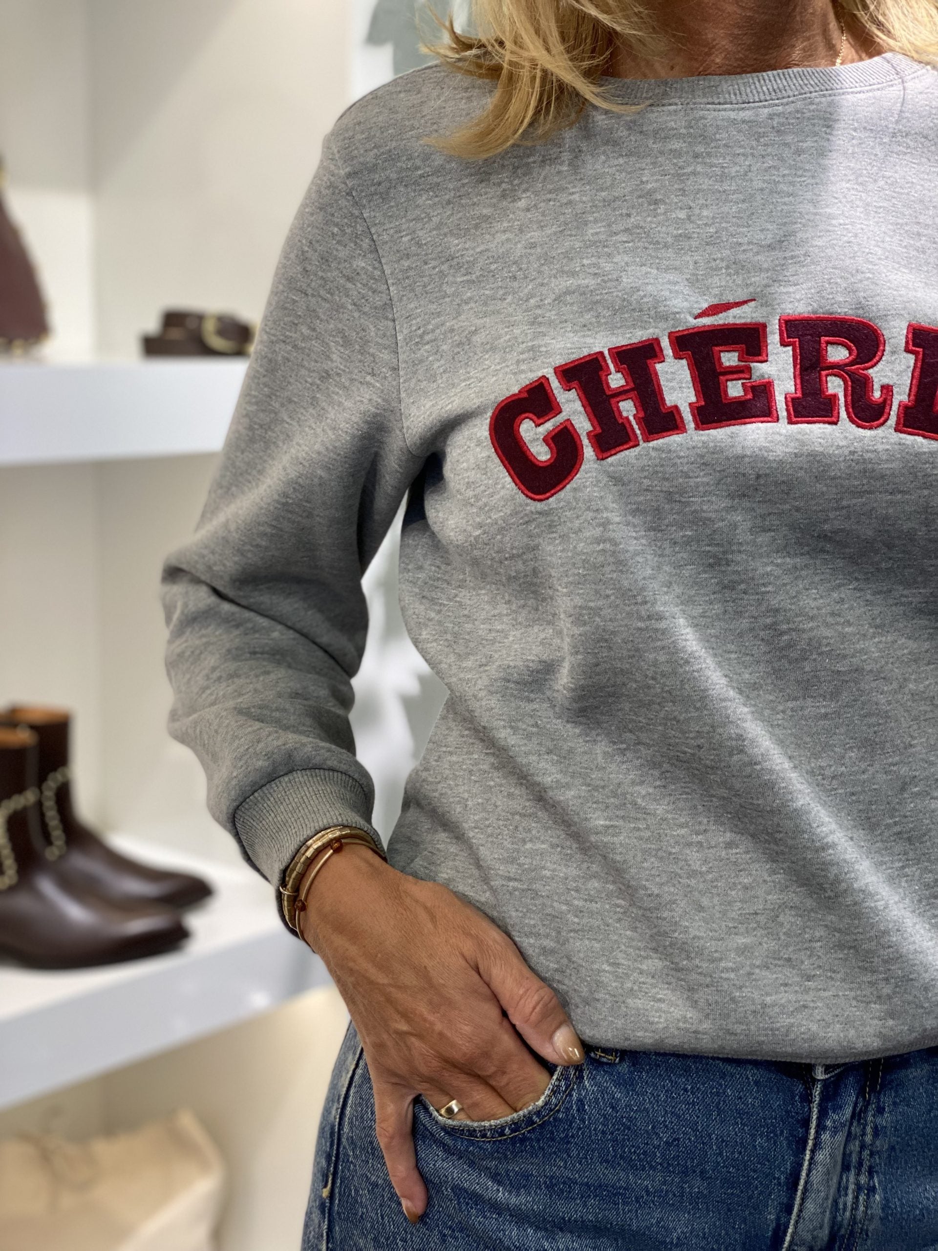 Freequent Wana Pullover sweater trui med. grey melange w. port royale