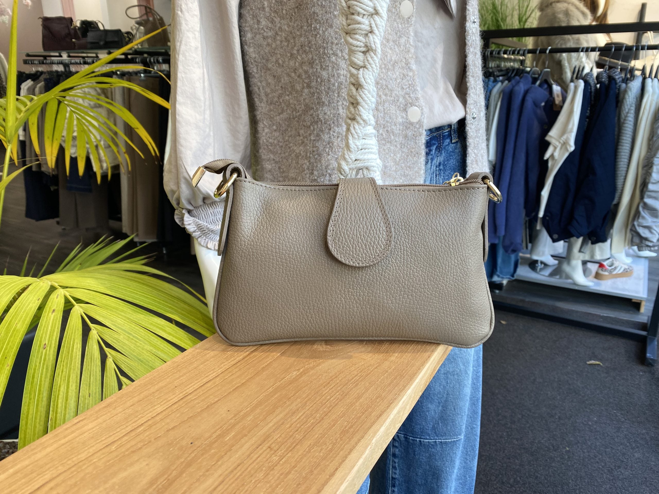 Hayley Crossbody Tas Leer Taupe T336
