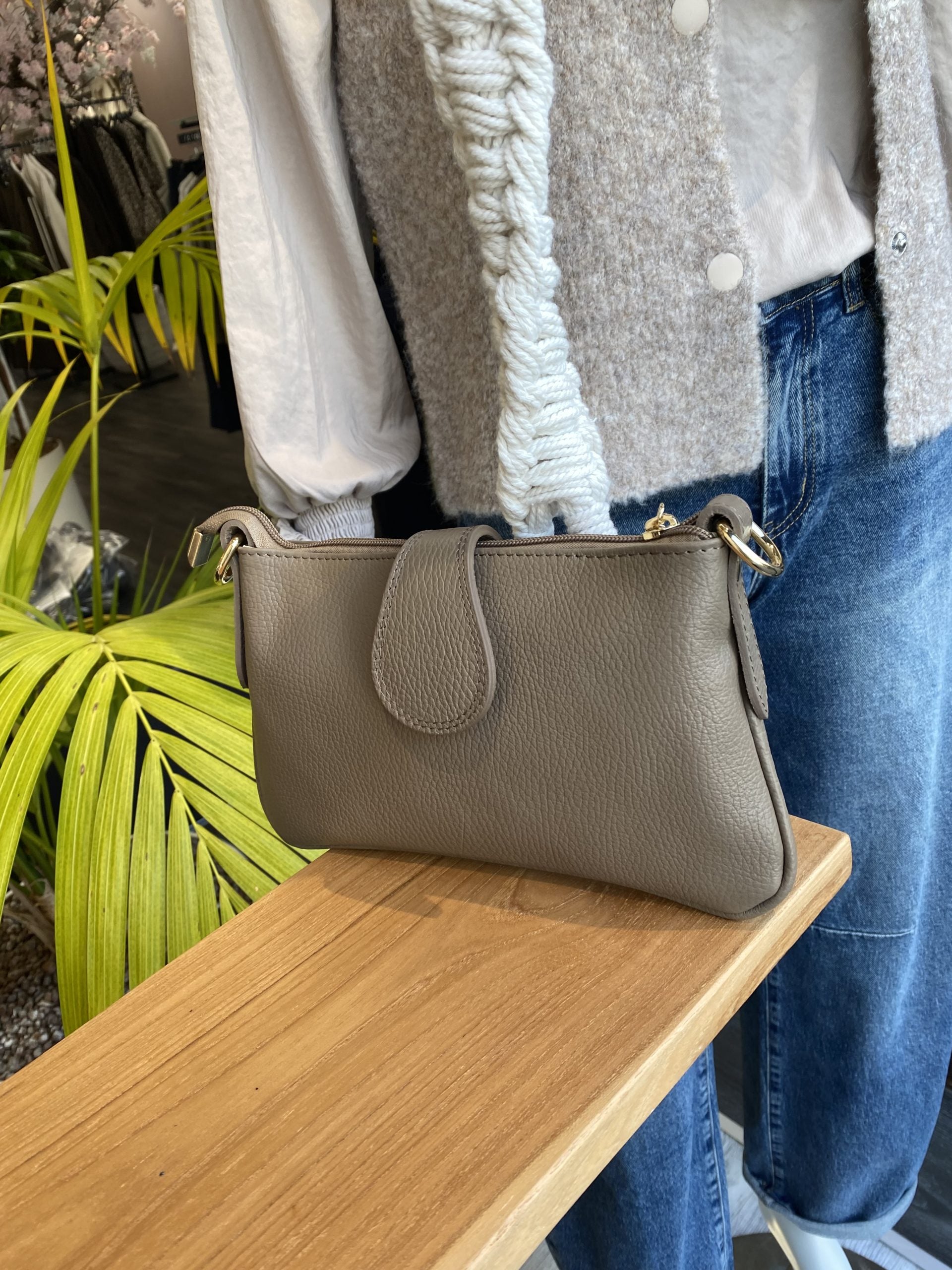 Hayley Crossbody Tas Leer Taupe T336