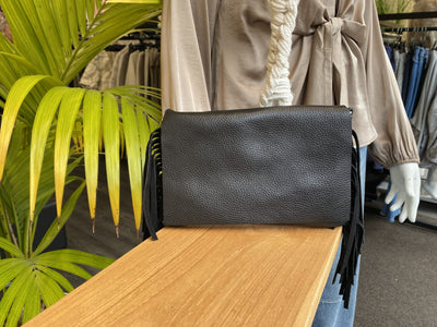 Overlap Tas Leer Suede Franjes Zwart T346