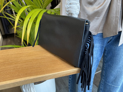 Overlap Tas Leer Suede Franjes Zwart T346