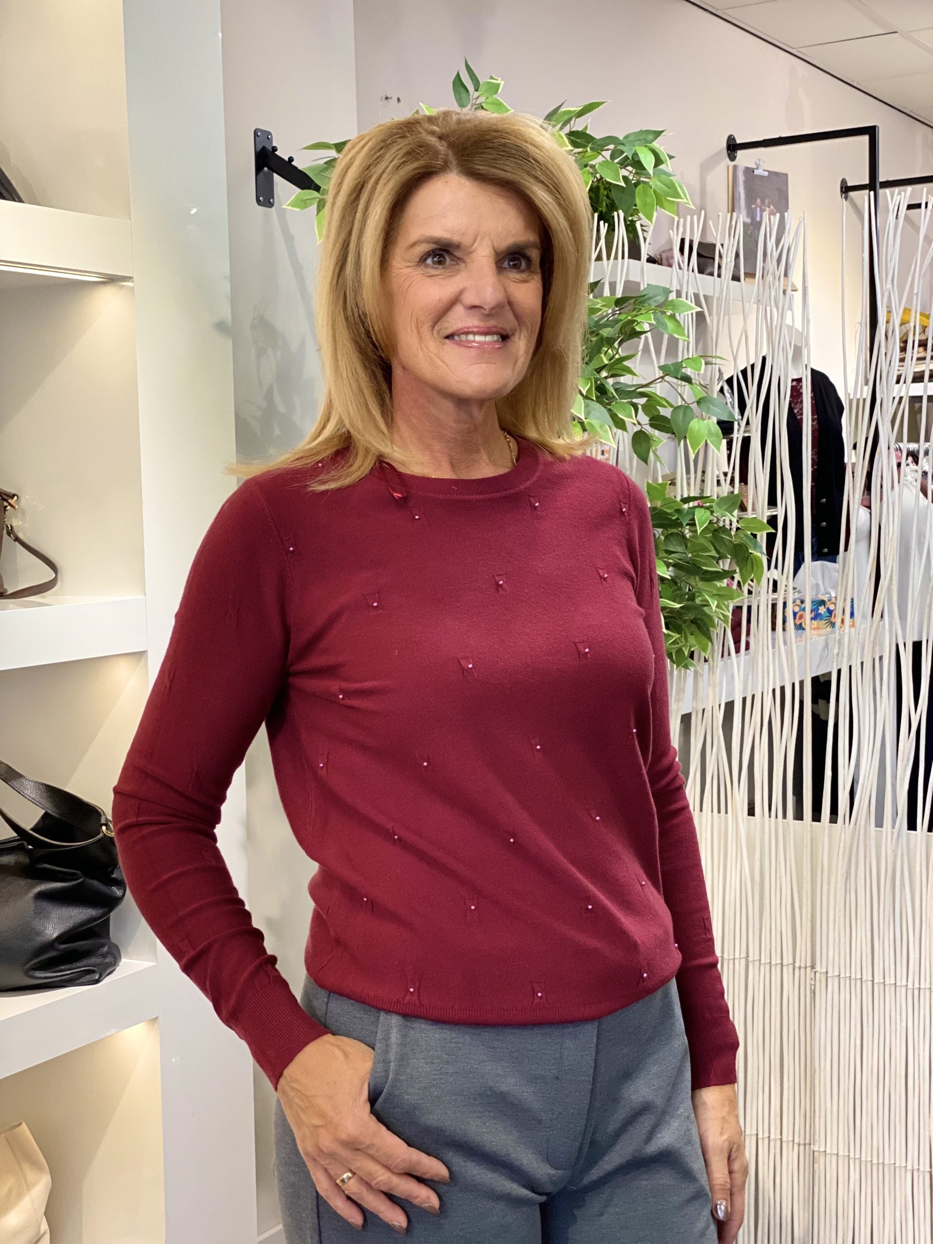 C&S Kathleen Knit Pullover amarone cabernet