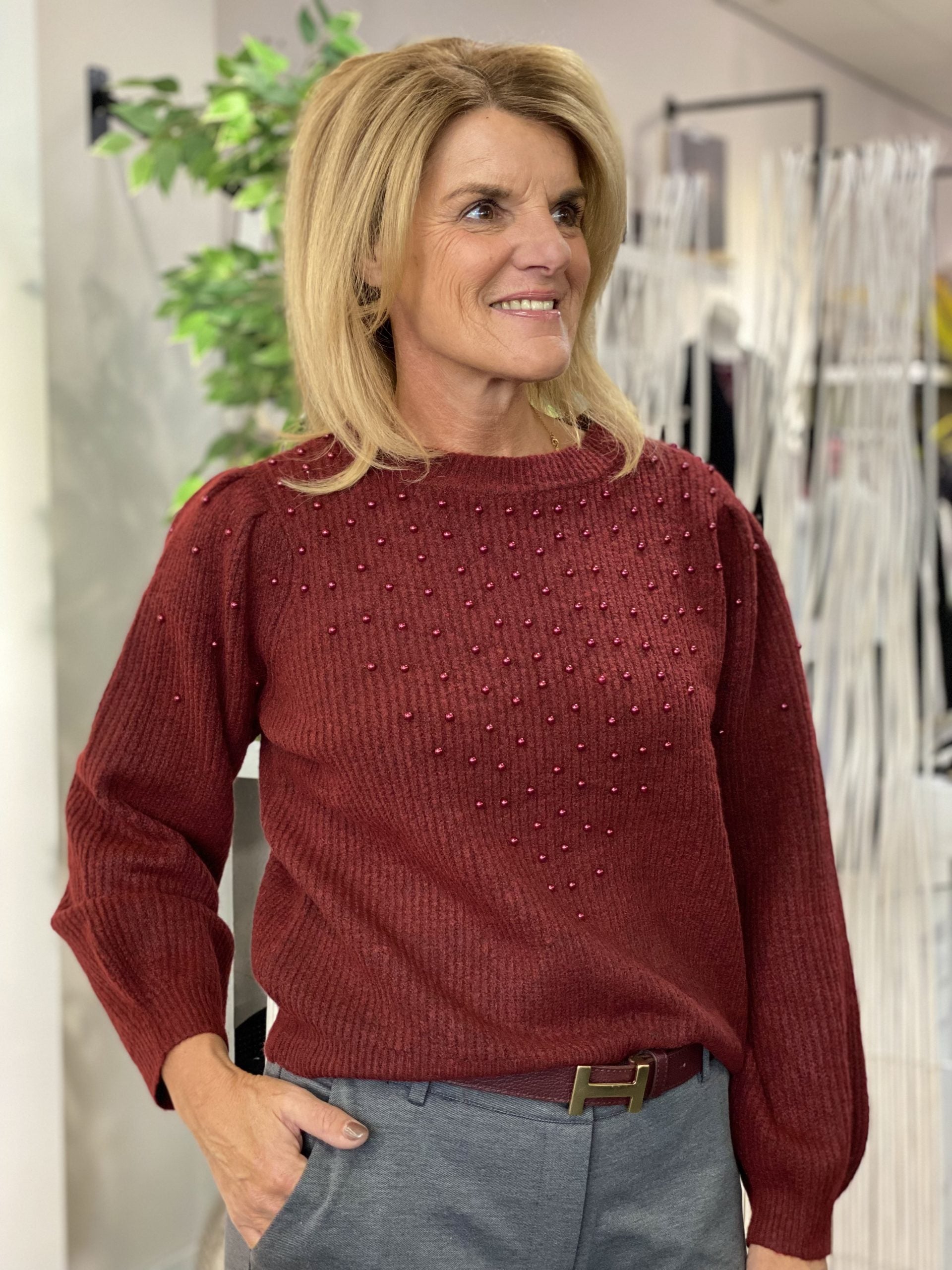 Azzurro Gebreide Trui 89392 burgundy