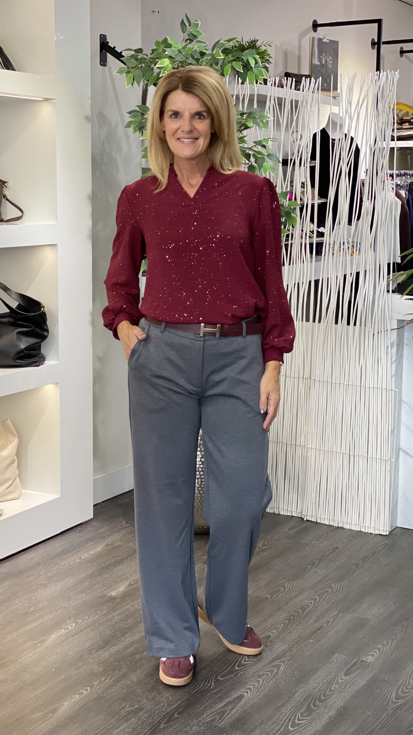 Freequent Nanni Wijde Broek dark grey melange