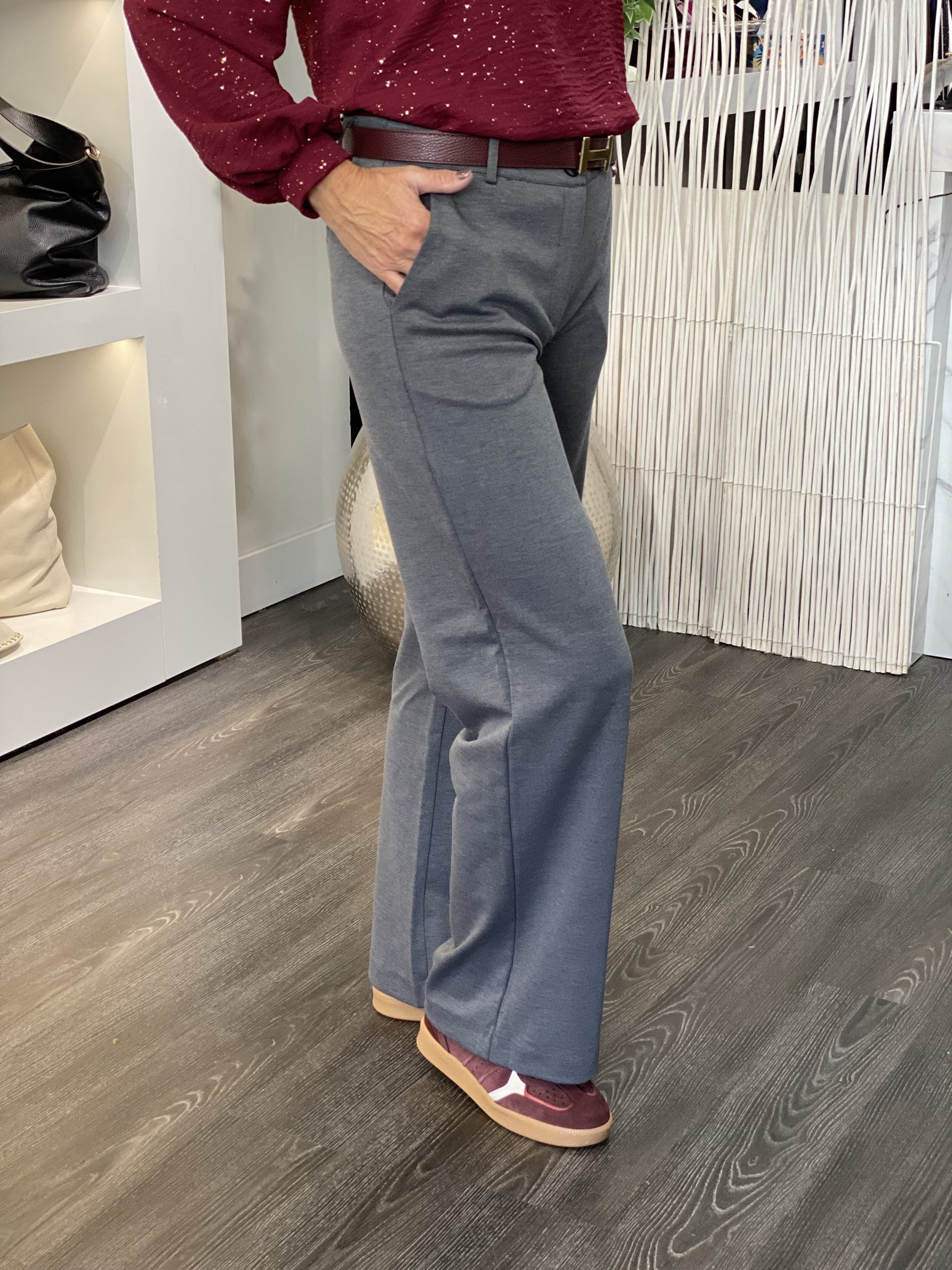 Freequent Nanni Wijde Broek dark grey melange