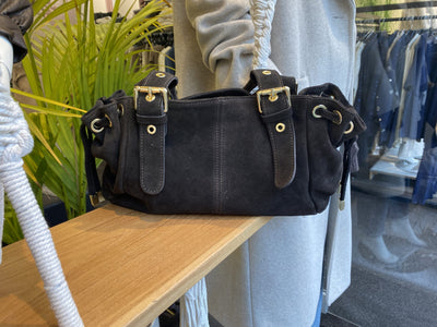 Shopper Tas Suede Gesp Dark Brown/Goud T371