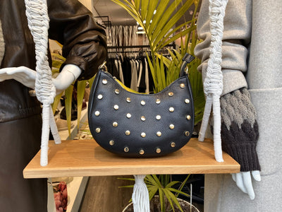 Schoudertas Leer Studs Zwart/Goud T373