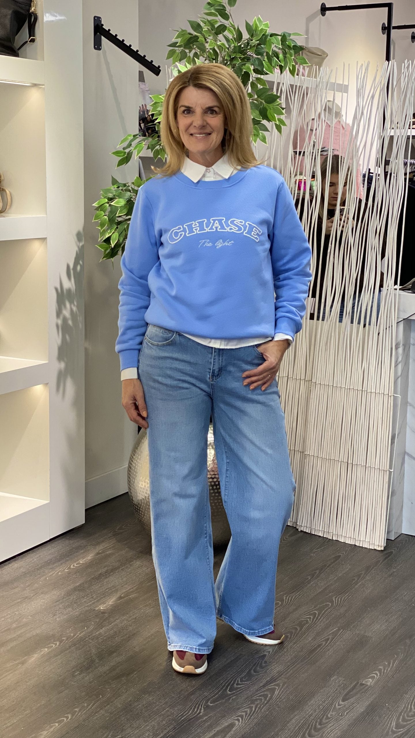 Freequent Kamela Pullover vista blue w. star off white