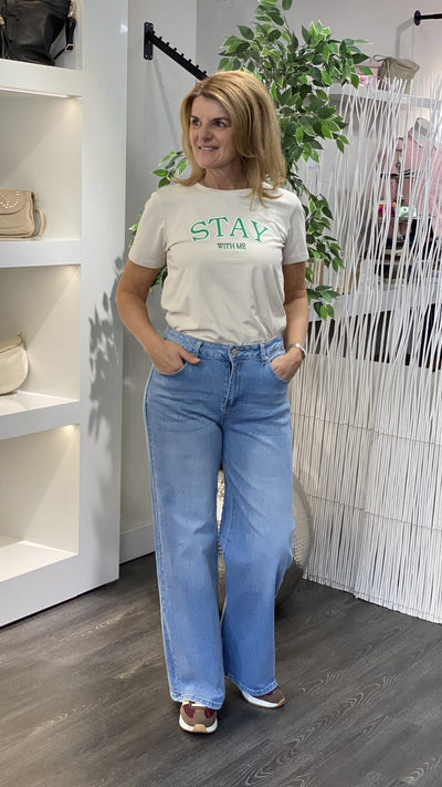 Freequent Fenjal Tee Shirt moonbeam w. bright green