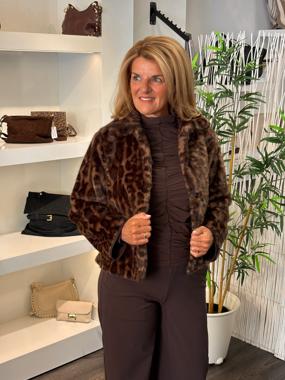Mi Piace Fur Coat panter print 202880 chestnut