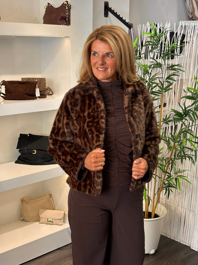 Mi Piace Fur Coat panter print 202880 chestnut
