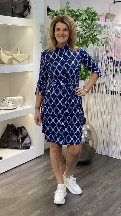 Travelstof Jurk Mi Piace 202092 ikat print donkerblauw