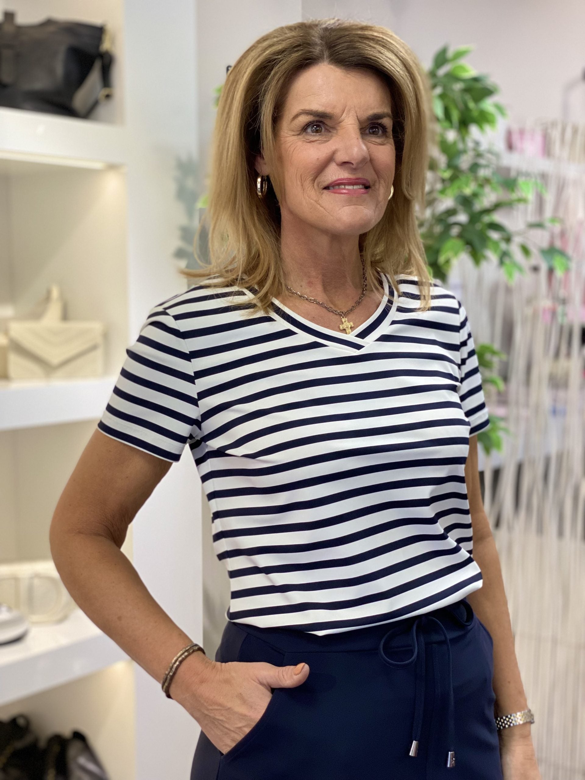 Mi piace Travelstof Top 202080 donkerblauw off white