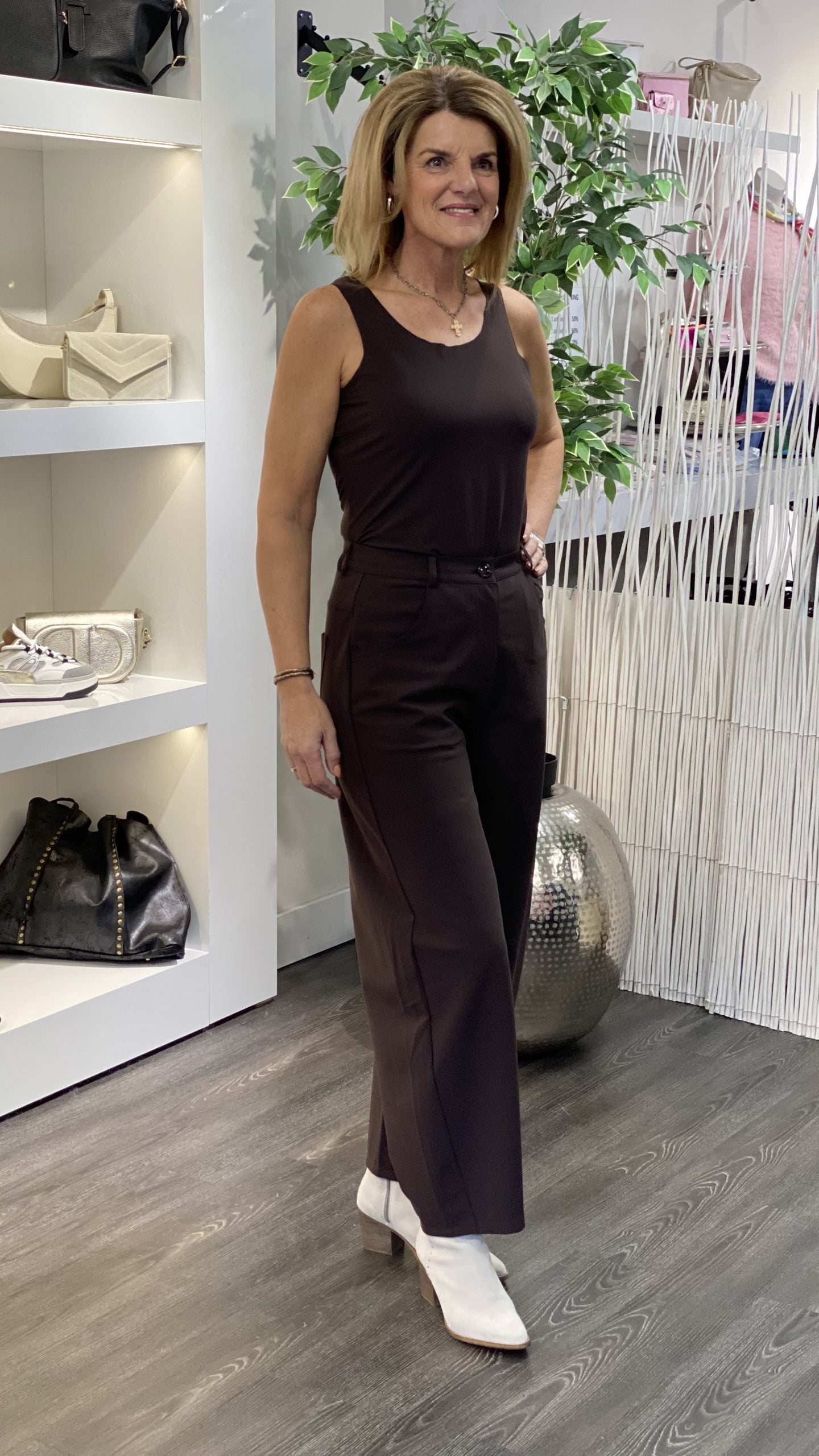 Mi Piace Bonded Travelstof Broek Barrel Model 202761 espresso