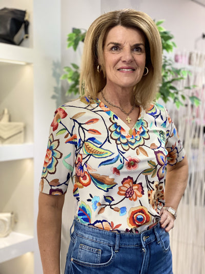 Mi Piace Travelstof Top Shirt V-Hals 202271 embroidered bloom print