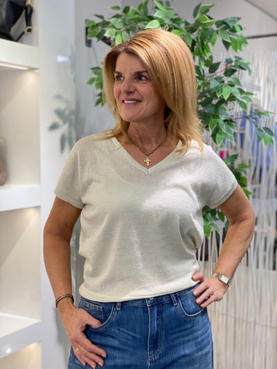 Red Button Jerry Sparkle Top pearl