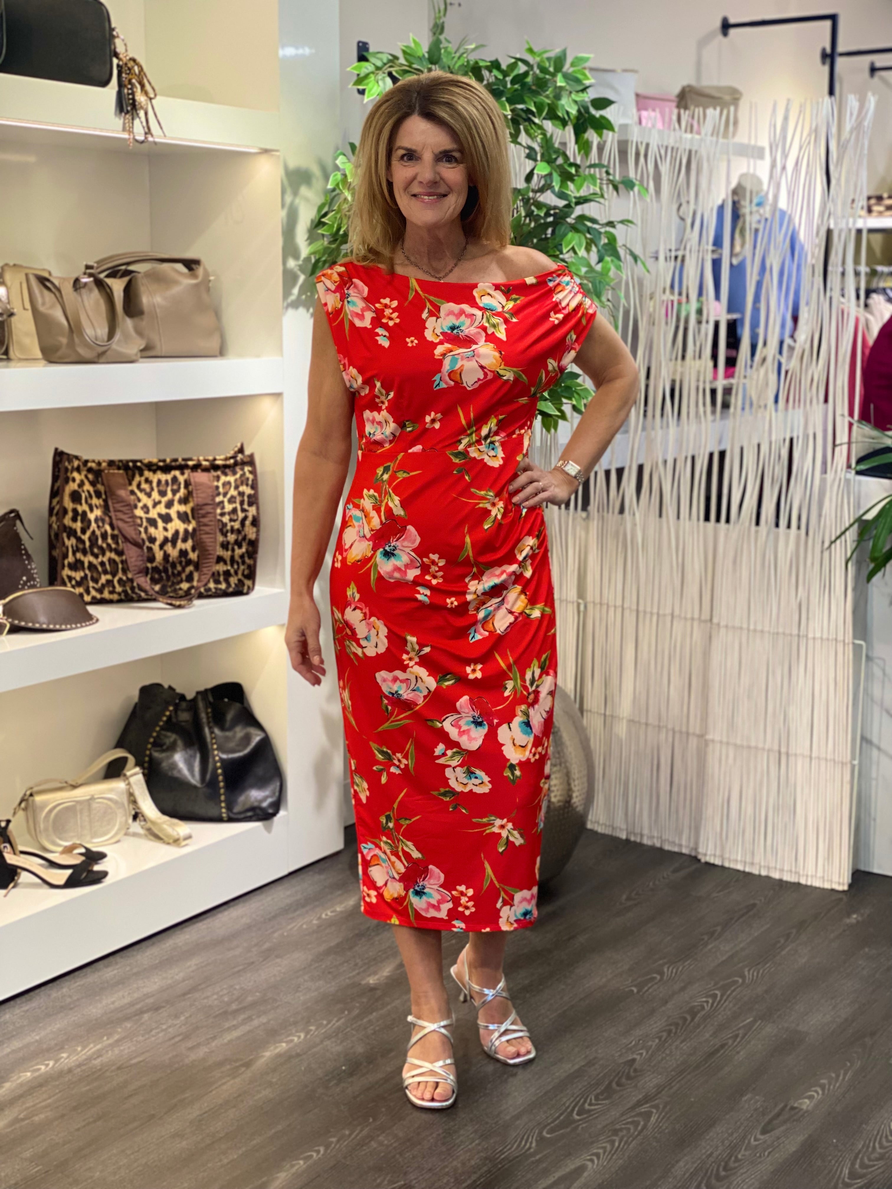 K-Design Off Shoulder Jurk met Design C200 P079 rood