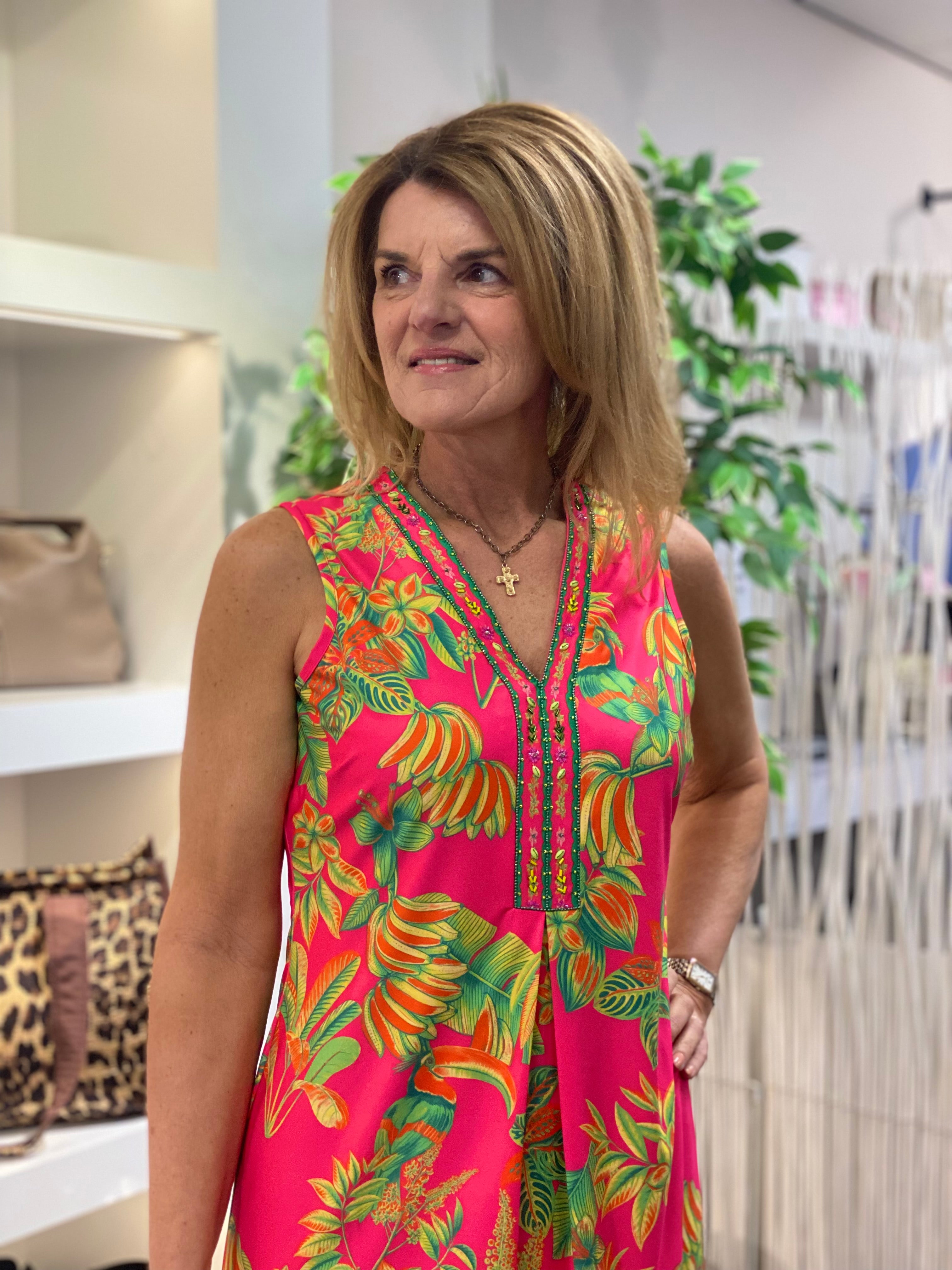 K-Design Mouwloze Jurk met Design C400 P132 fuchsia
