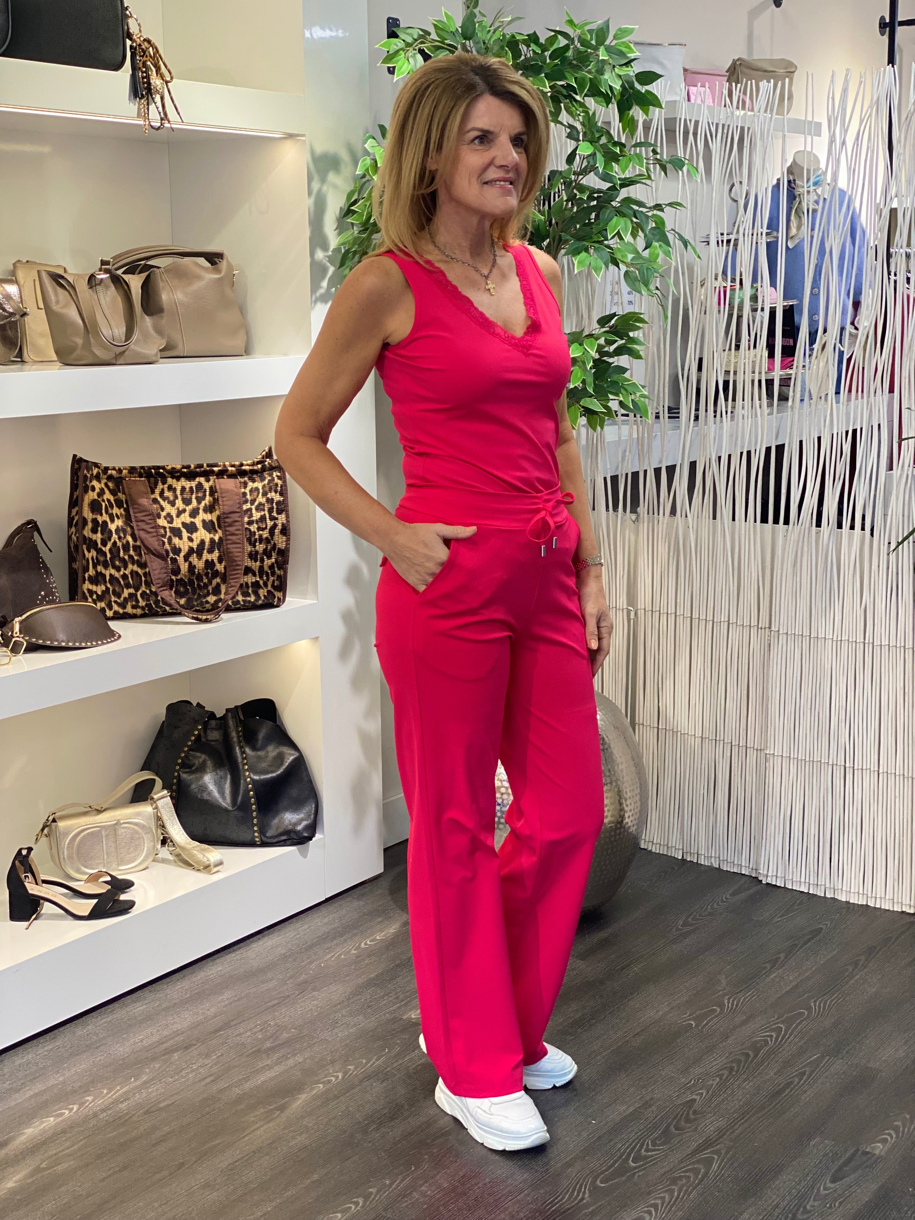 Angelle Milan Travelstof Broek 1999 fuchsia roze pink