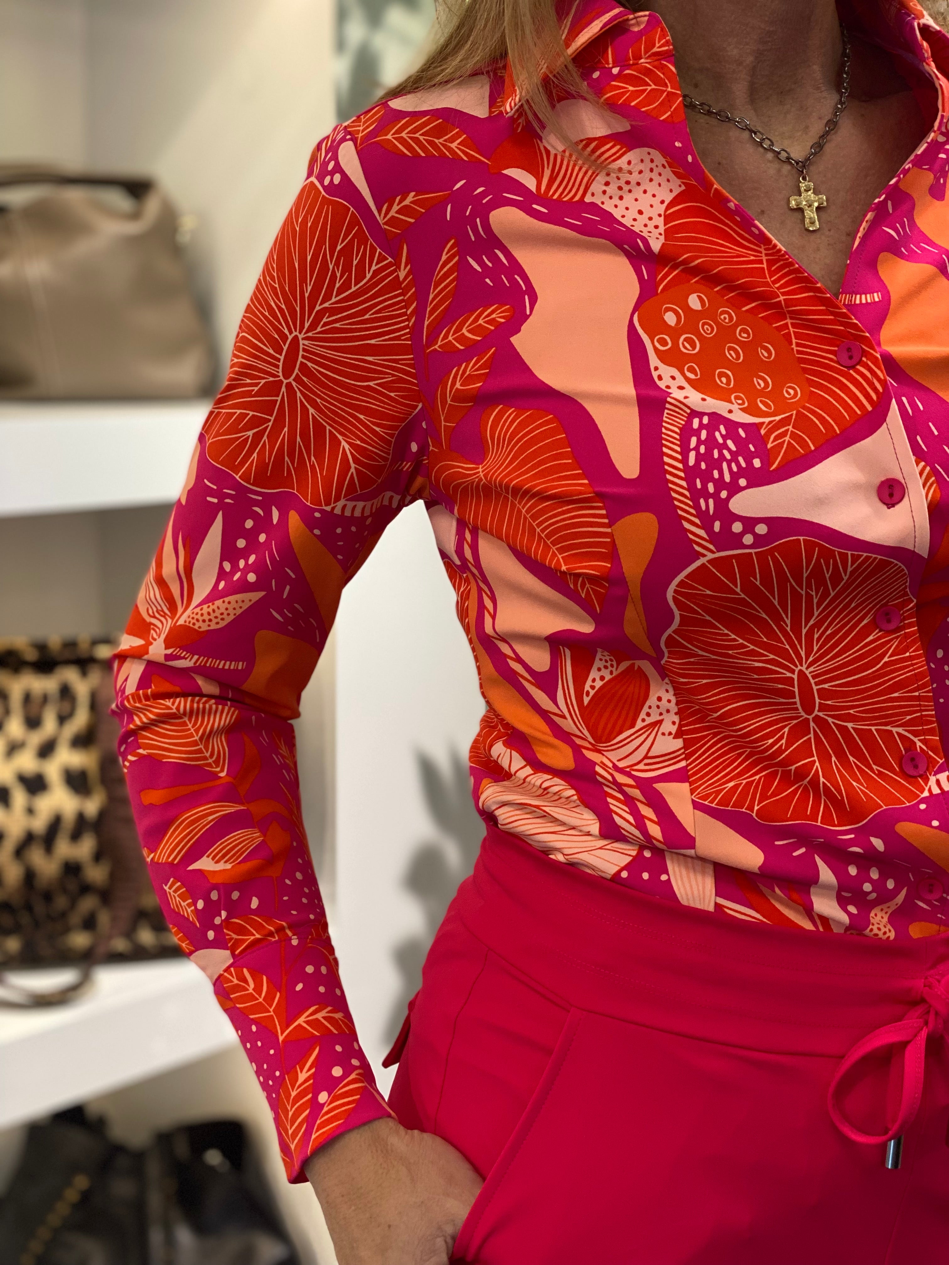 Angelle Milan Travelstof Blouse 1615P pink lotus