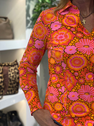 Angelle Milan Travelstof Blouse 1615P daisies coral