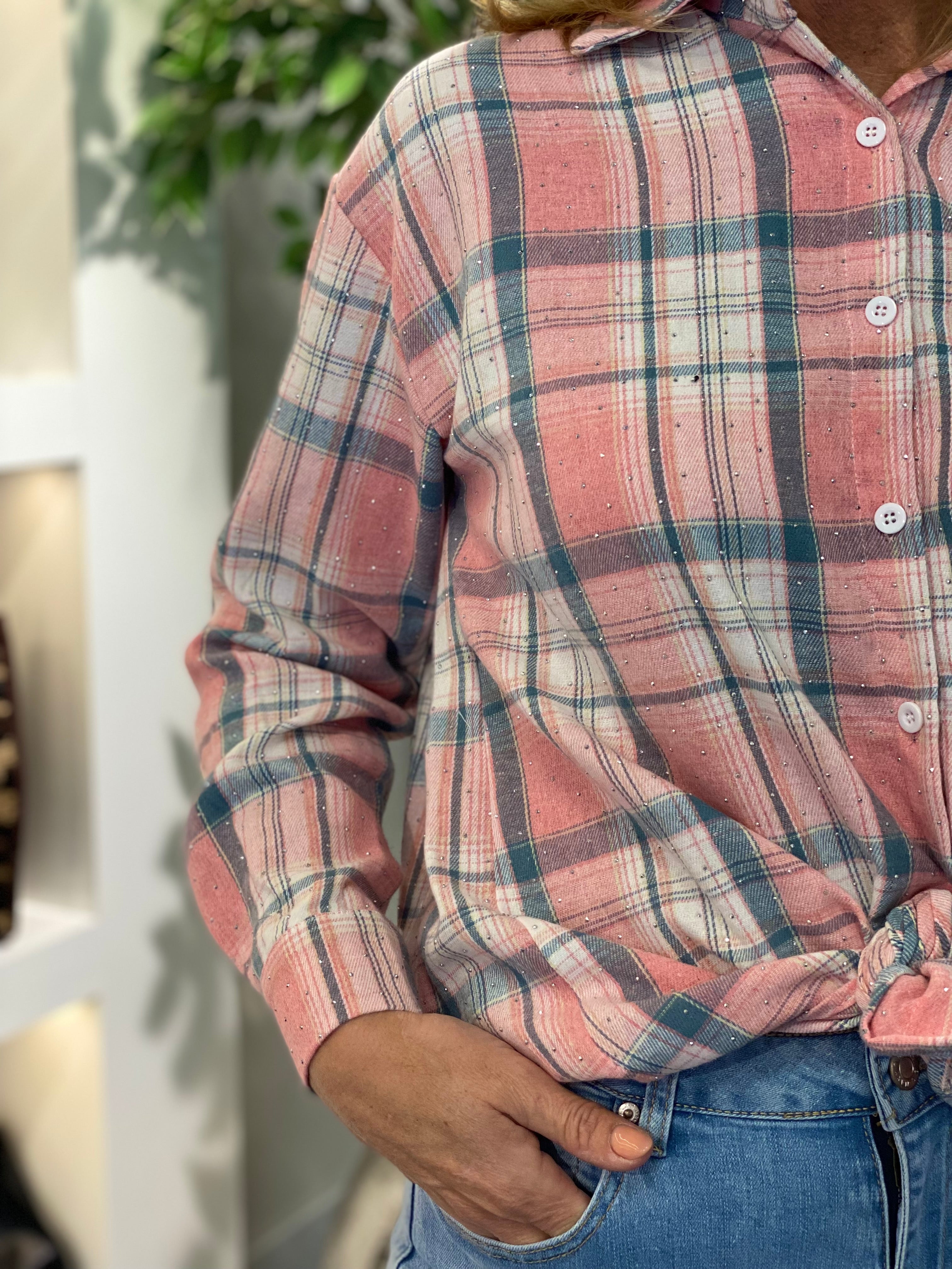 Flamant Rose Geruite Blouse EN130 roze lichtblauw